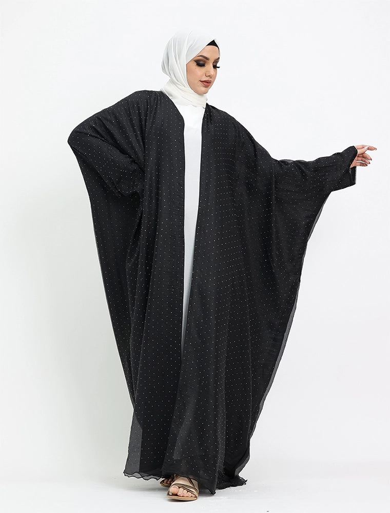 Black Diamante Organza Open Abaya