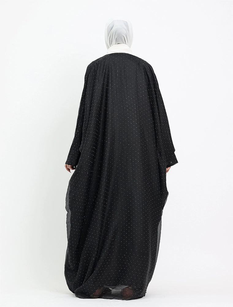 Black Diamante Organza Open Abaya