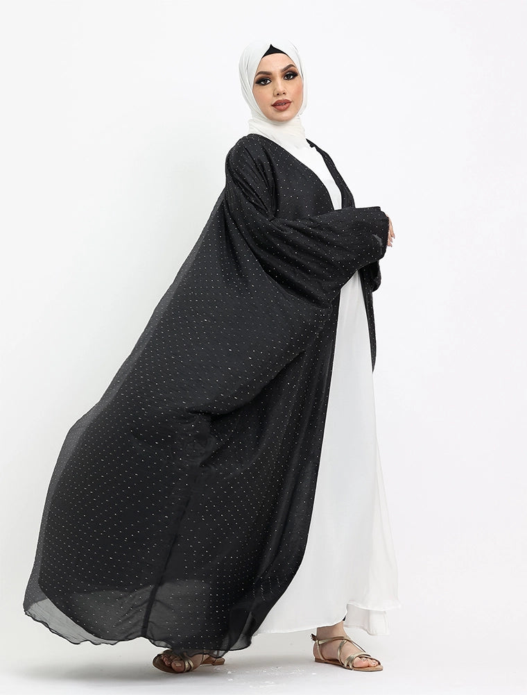 Black Diamante Organza Open Abaya