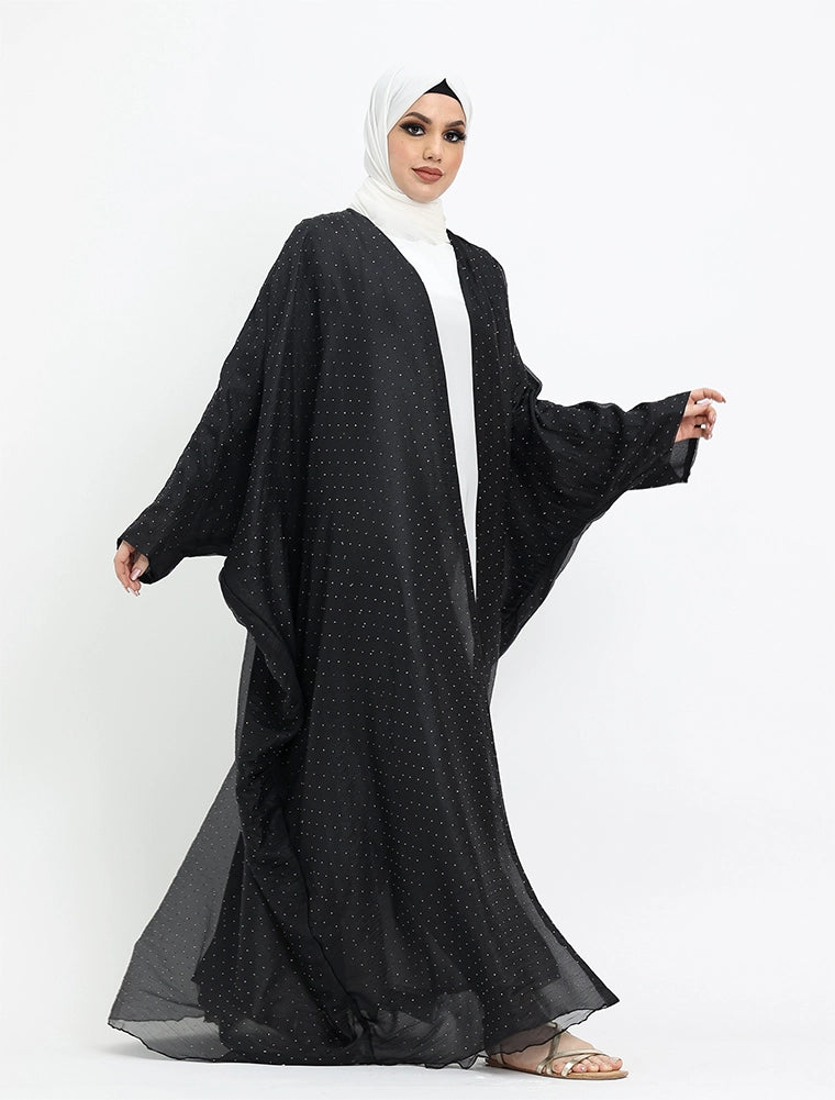 Black Diamante Organza Open Abaya