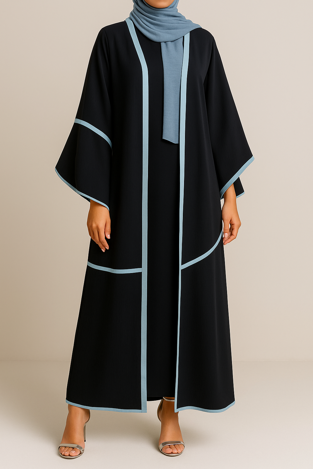Black Tulip Sleeves French Contrast Seam Abaya