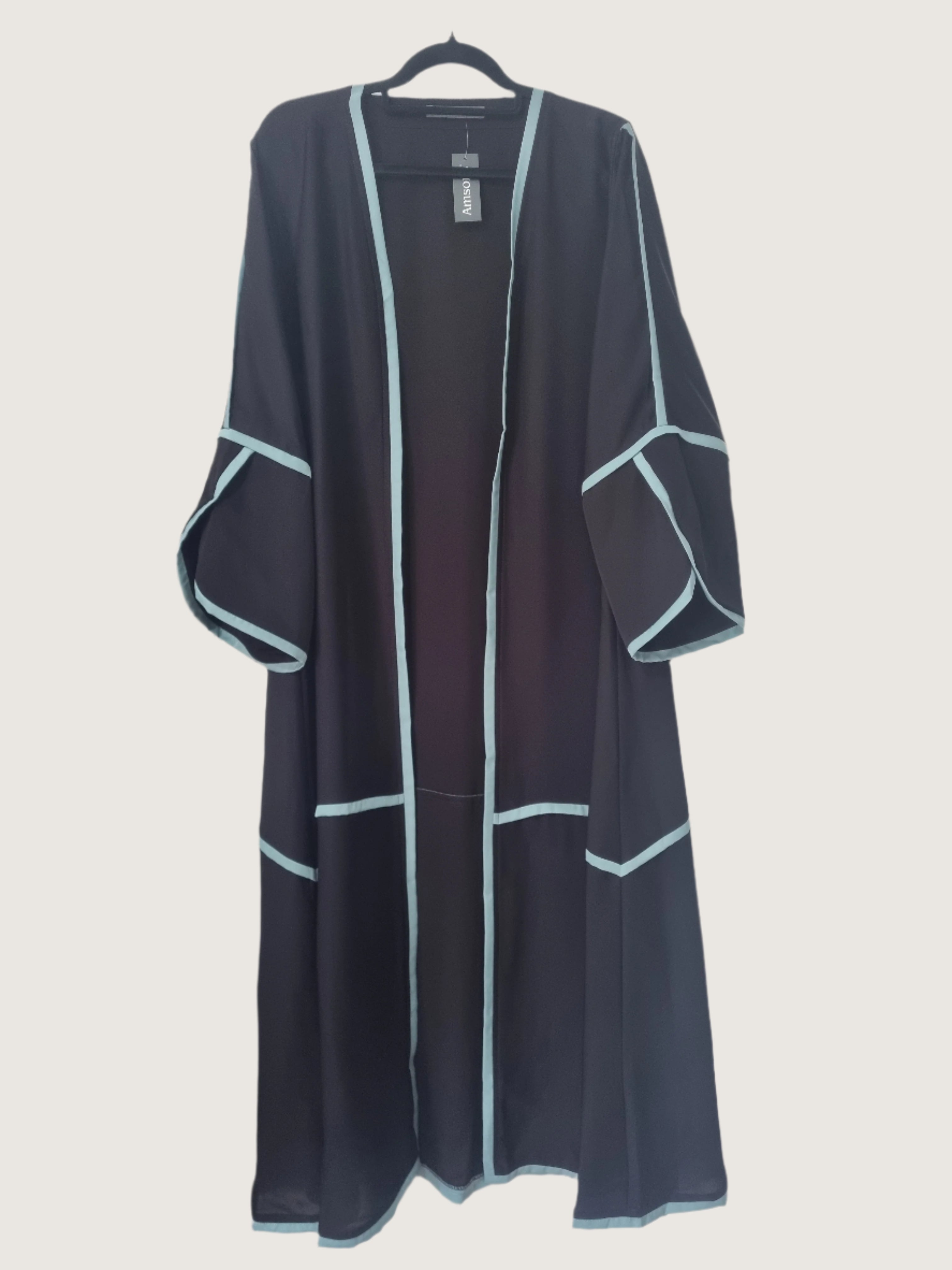 Black Tulip Sleeves French Contrast Seam Abaya