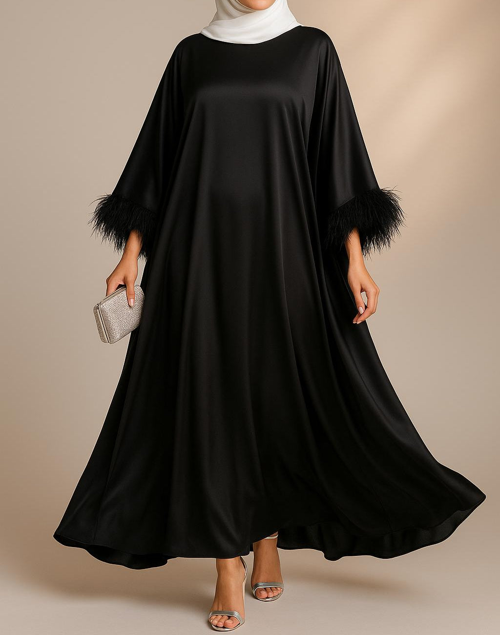 Classic Black Fairytale Feather Abaya