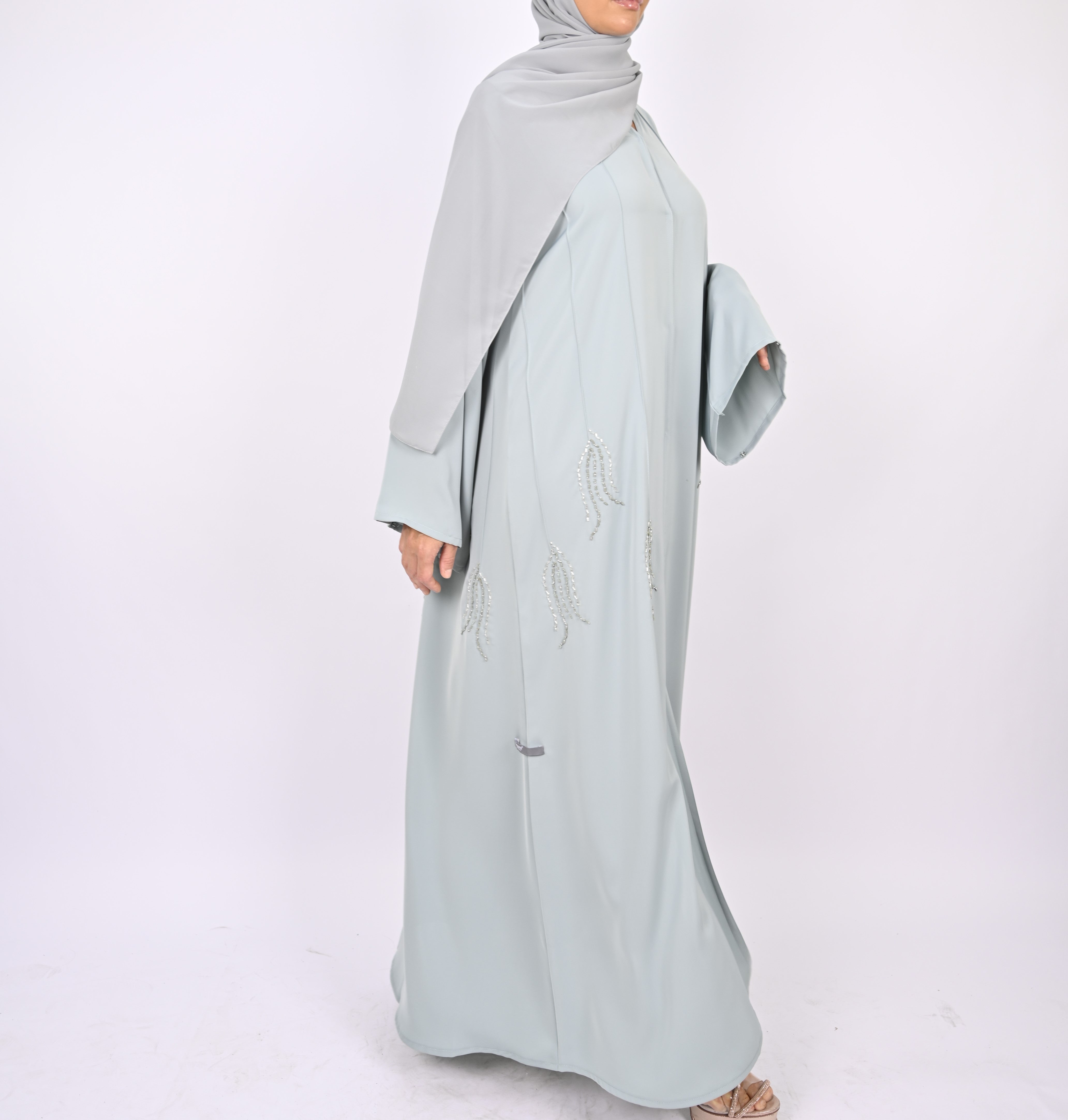 Frozen Ice Pintucks and Floral Hand Embellished Abaya