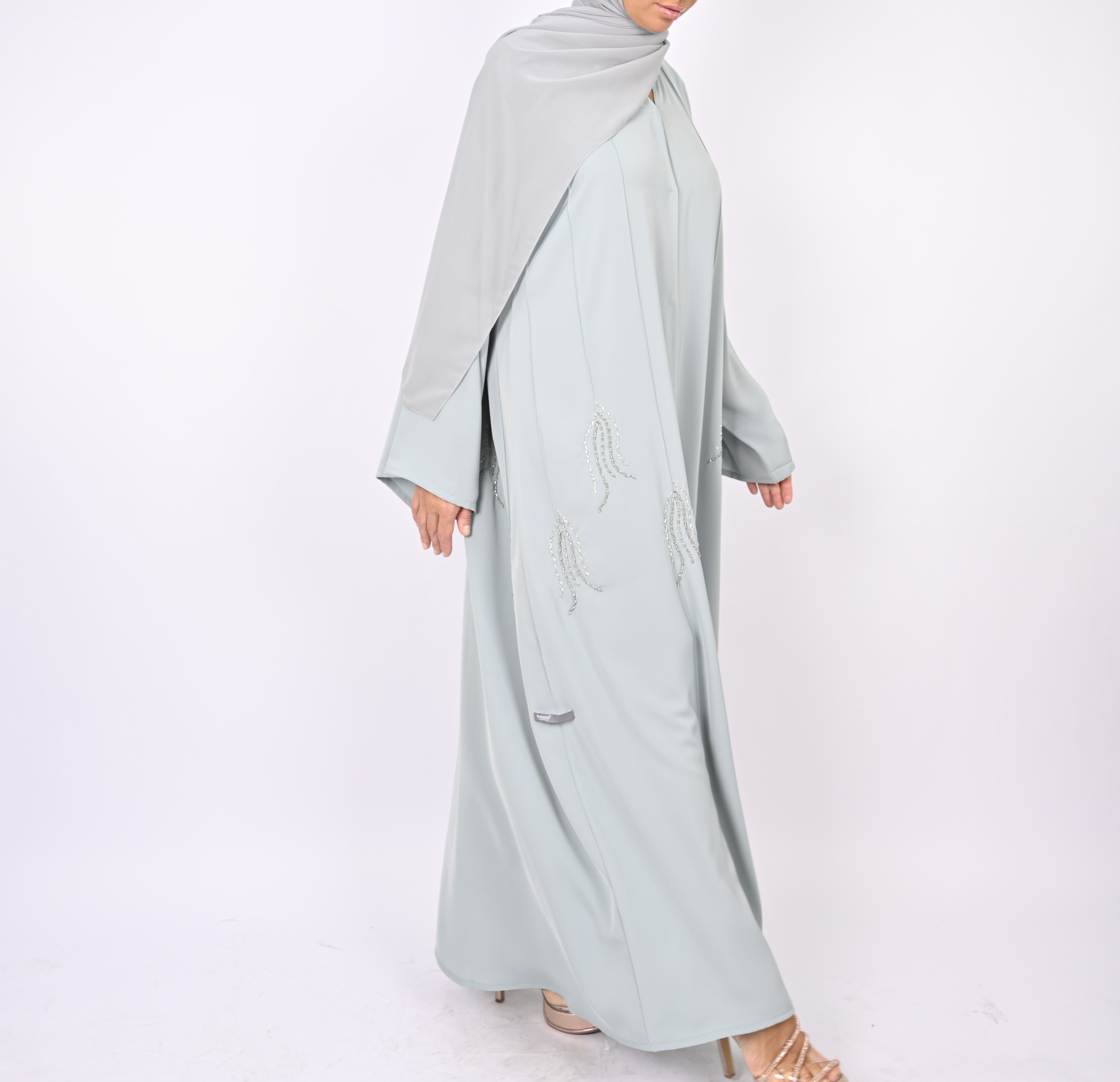 Frozen Ice Pintucks and Floral Hand Embellished Abaya