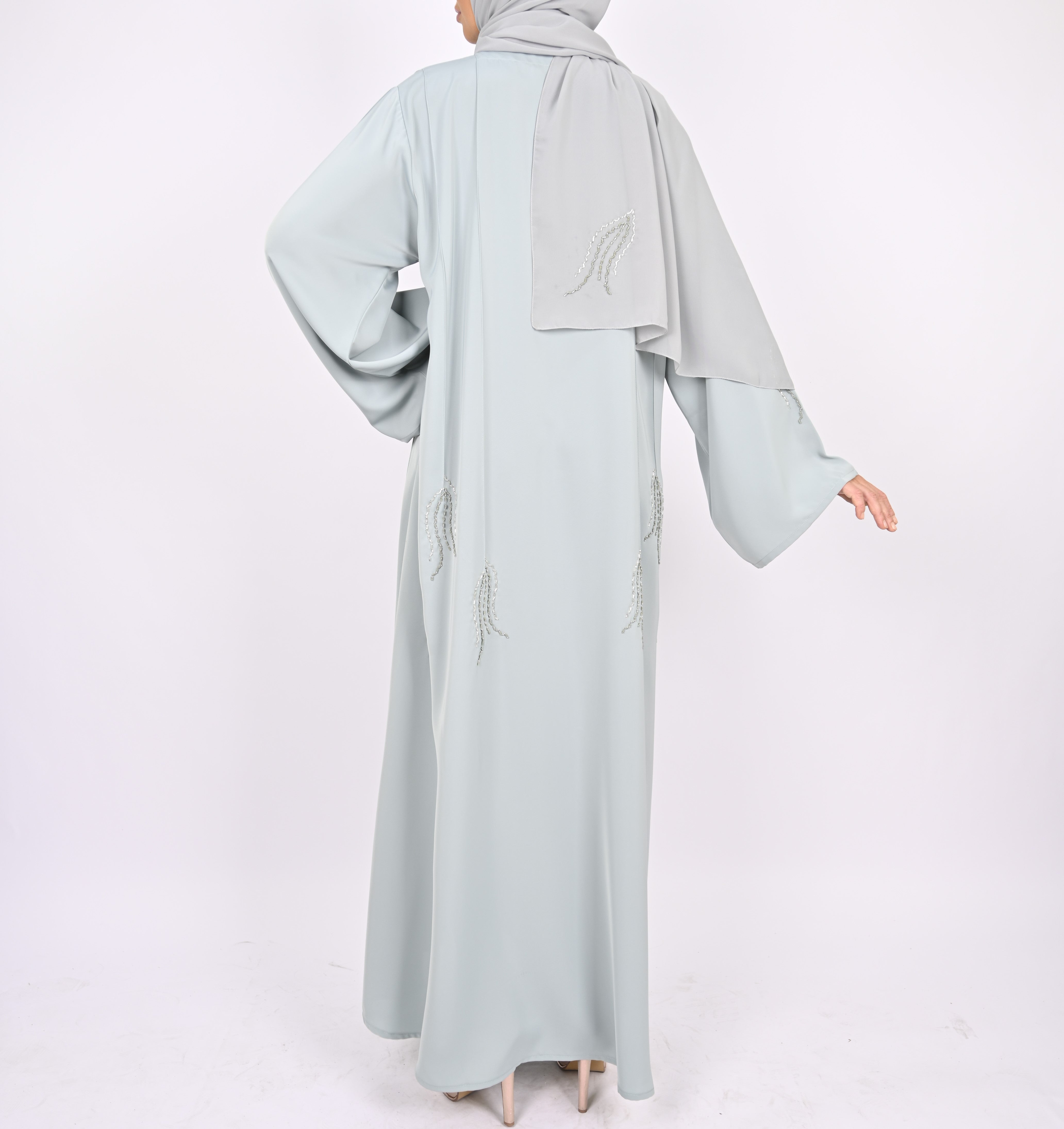 Frozen Ice Pintucks and Floral Hand Embellished Abaya