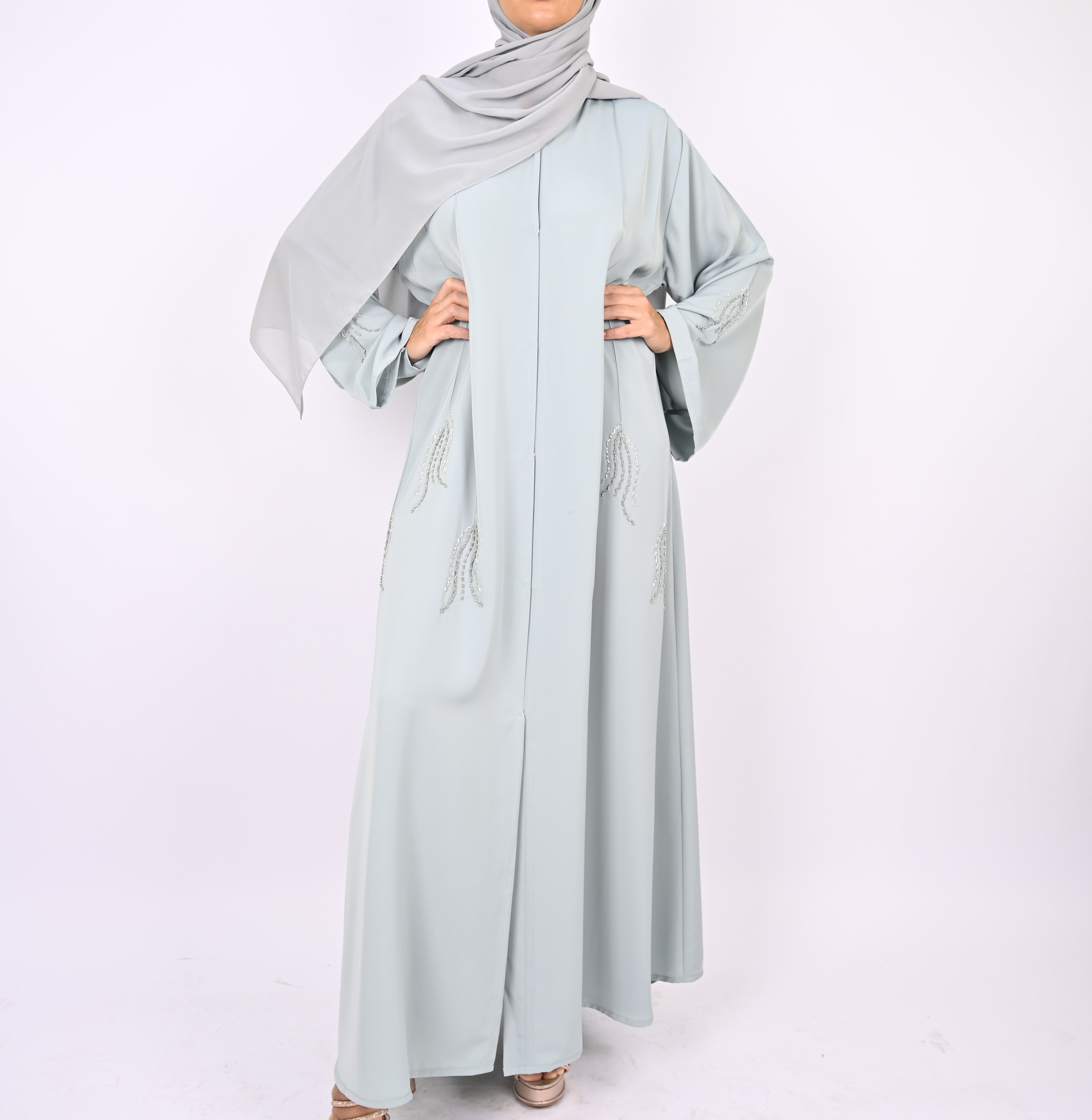 Frozen Ice Pintucks and Floral Hand Embellished Abaya