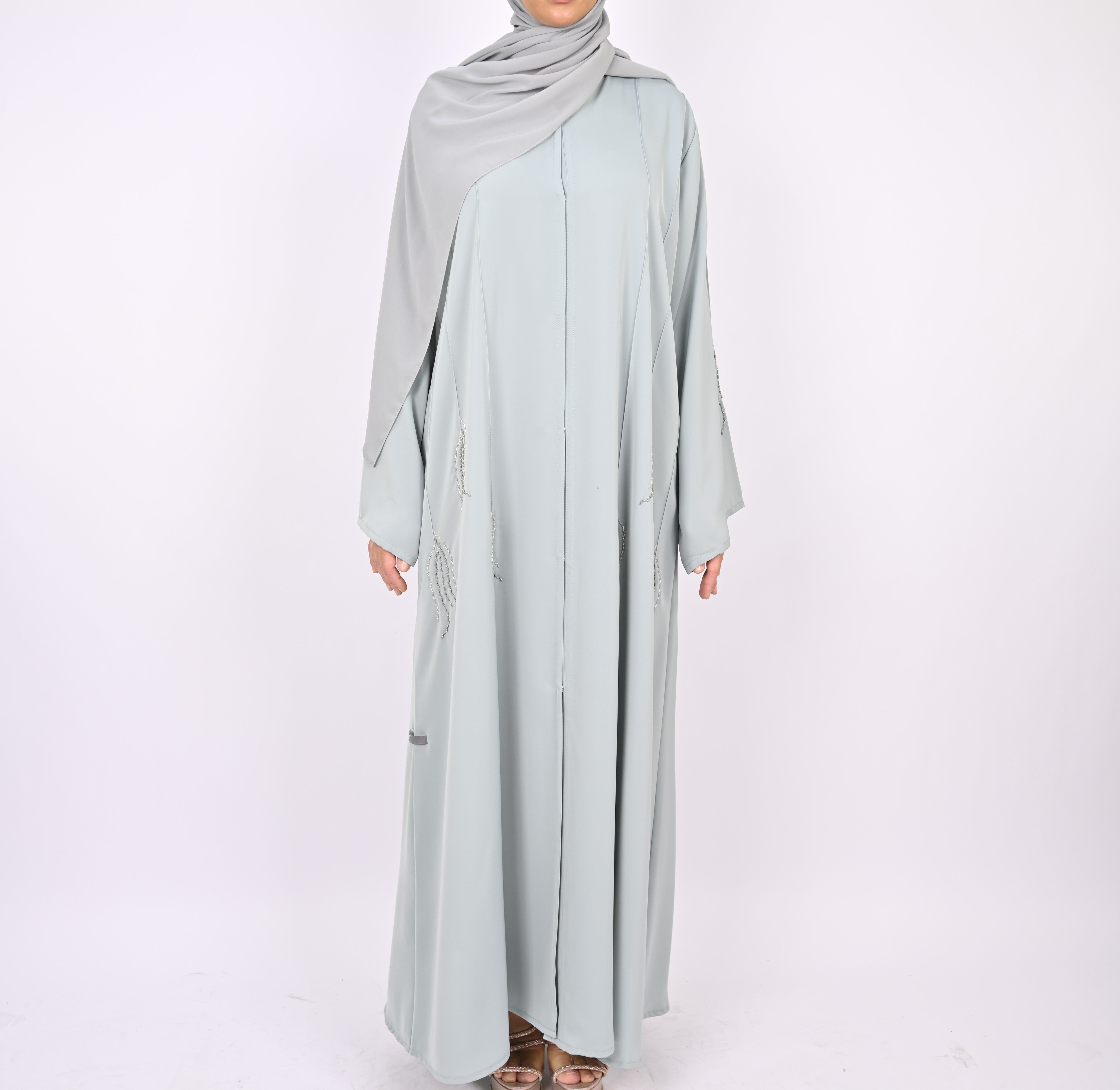 Frozen Ice Pintucks and Floral Hand Embellished Abaya