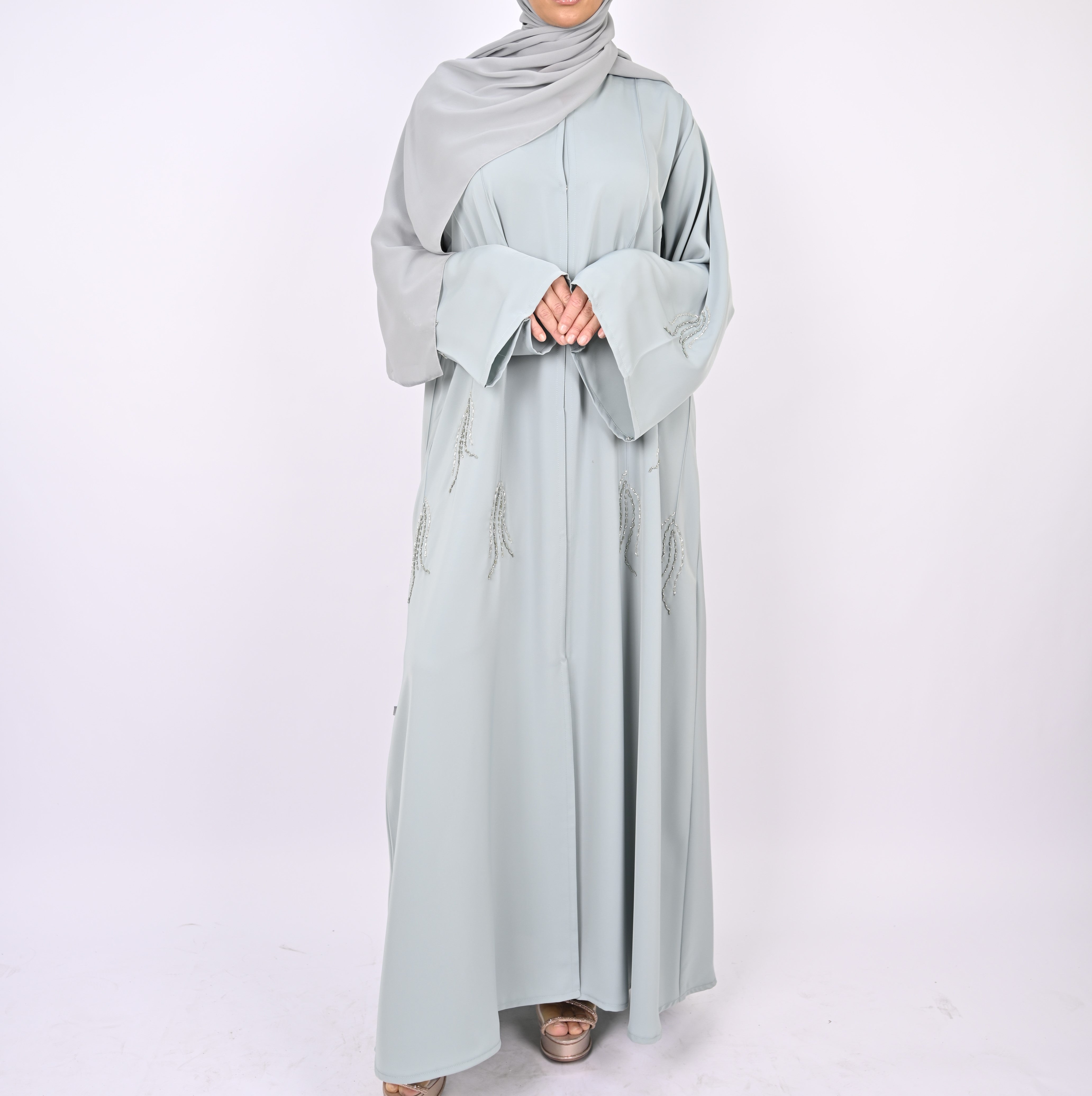 Frozen Ice Pintucks and Floral Hand Embellished Abaya