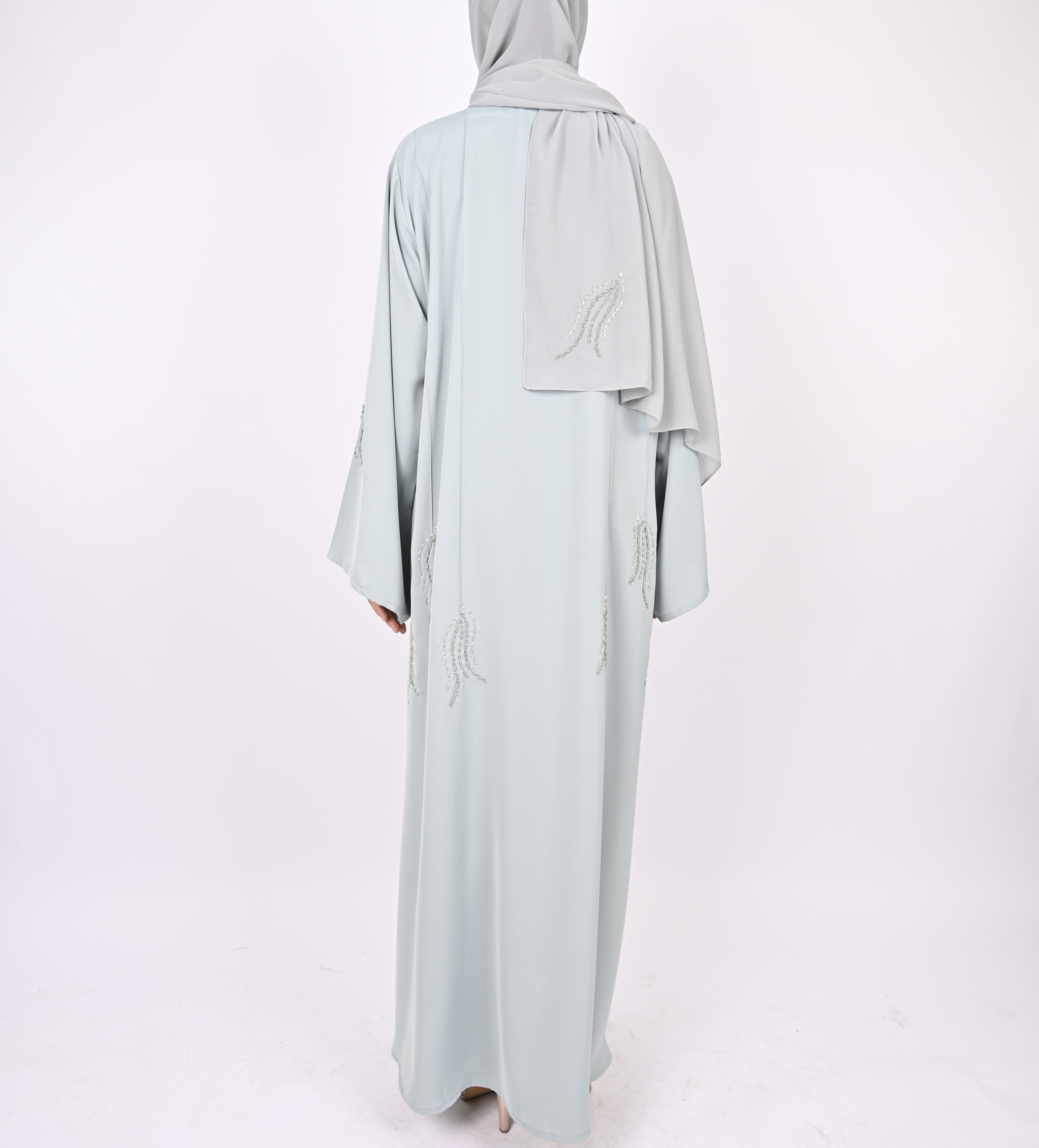 Frozen Ice Pintucks and Floral Hand Embellished Abaya