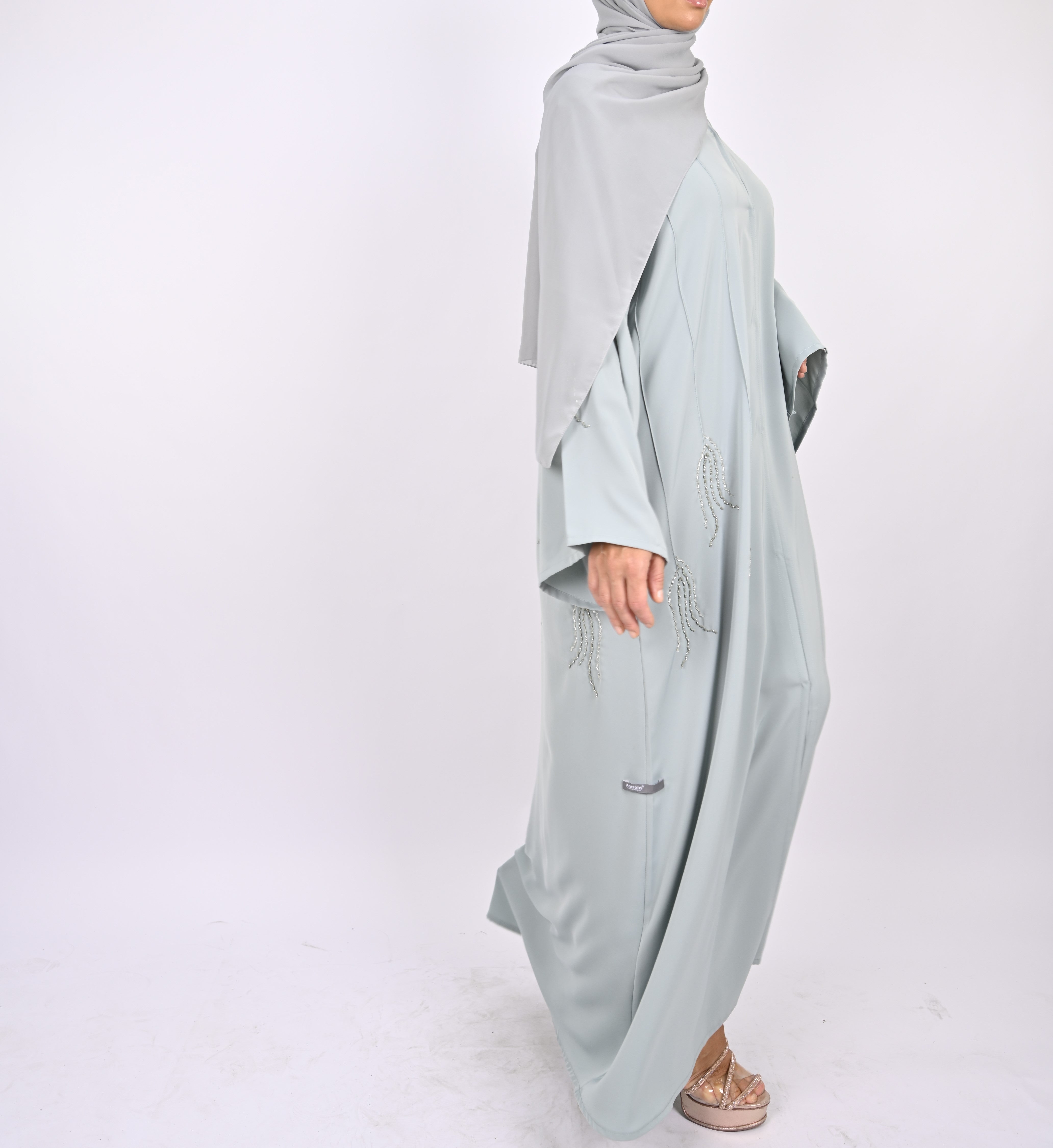Frozen Ice Pintucks and Floral Hand Embellished Abaya