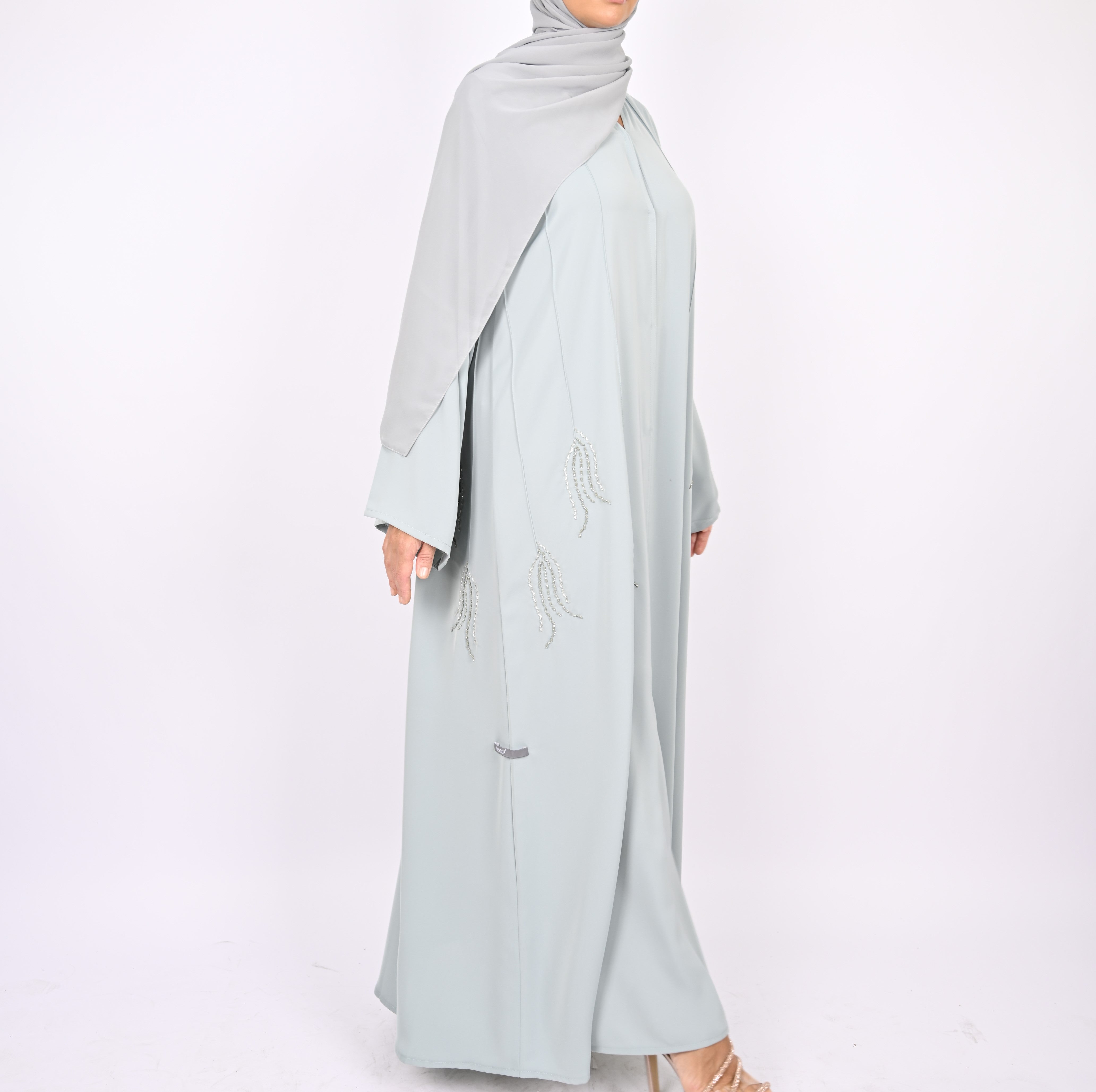 Frozen Ice Pintucks and Floral Hand Embellished Abaya