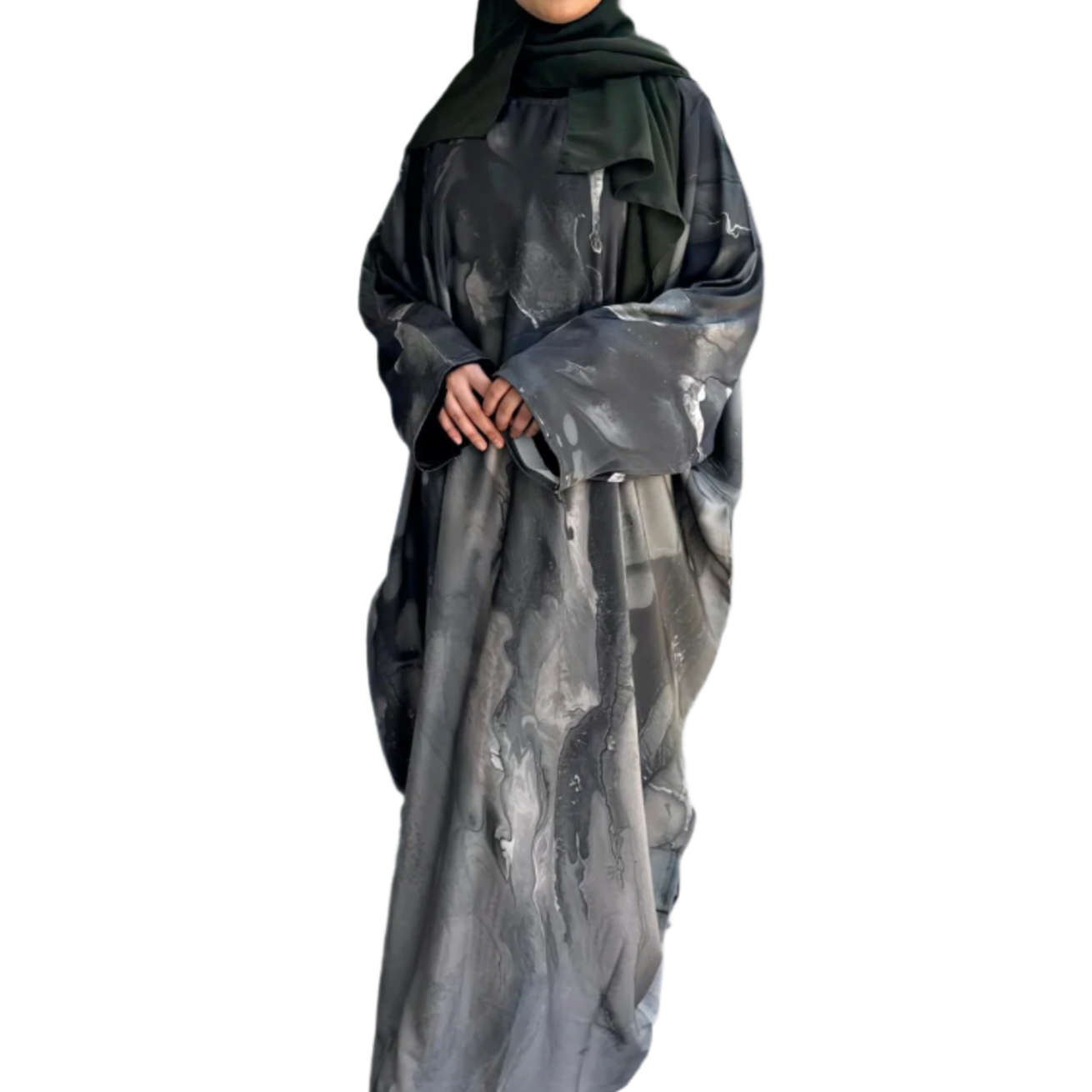 Green Watercolour Batwing Closed Abaya