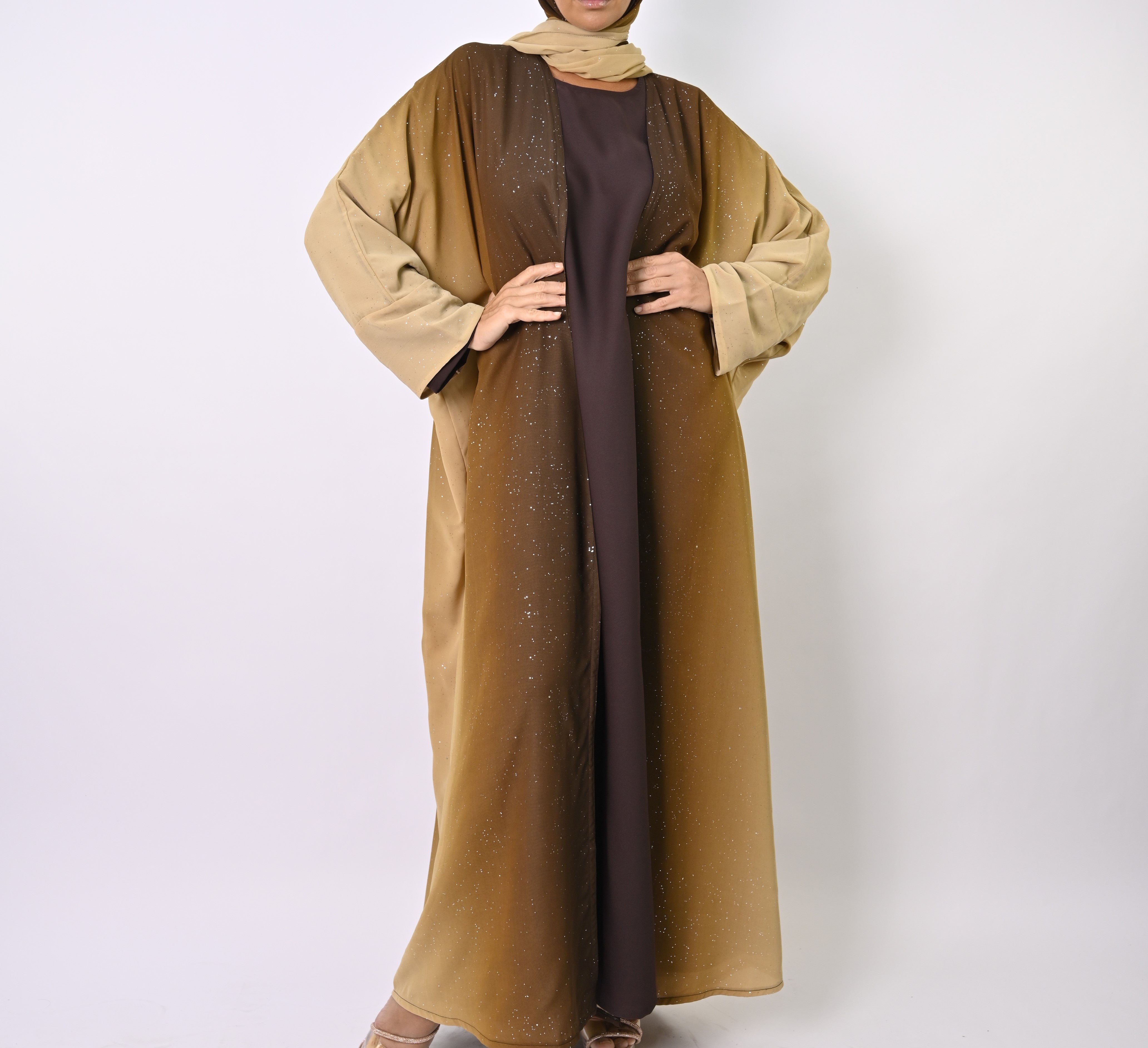 Ombre Caramel Glitter Abaya Set