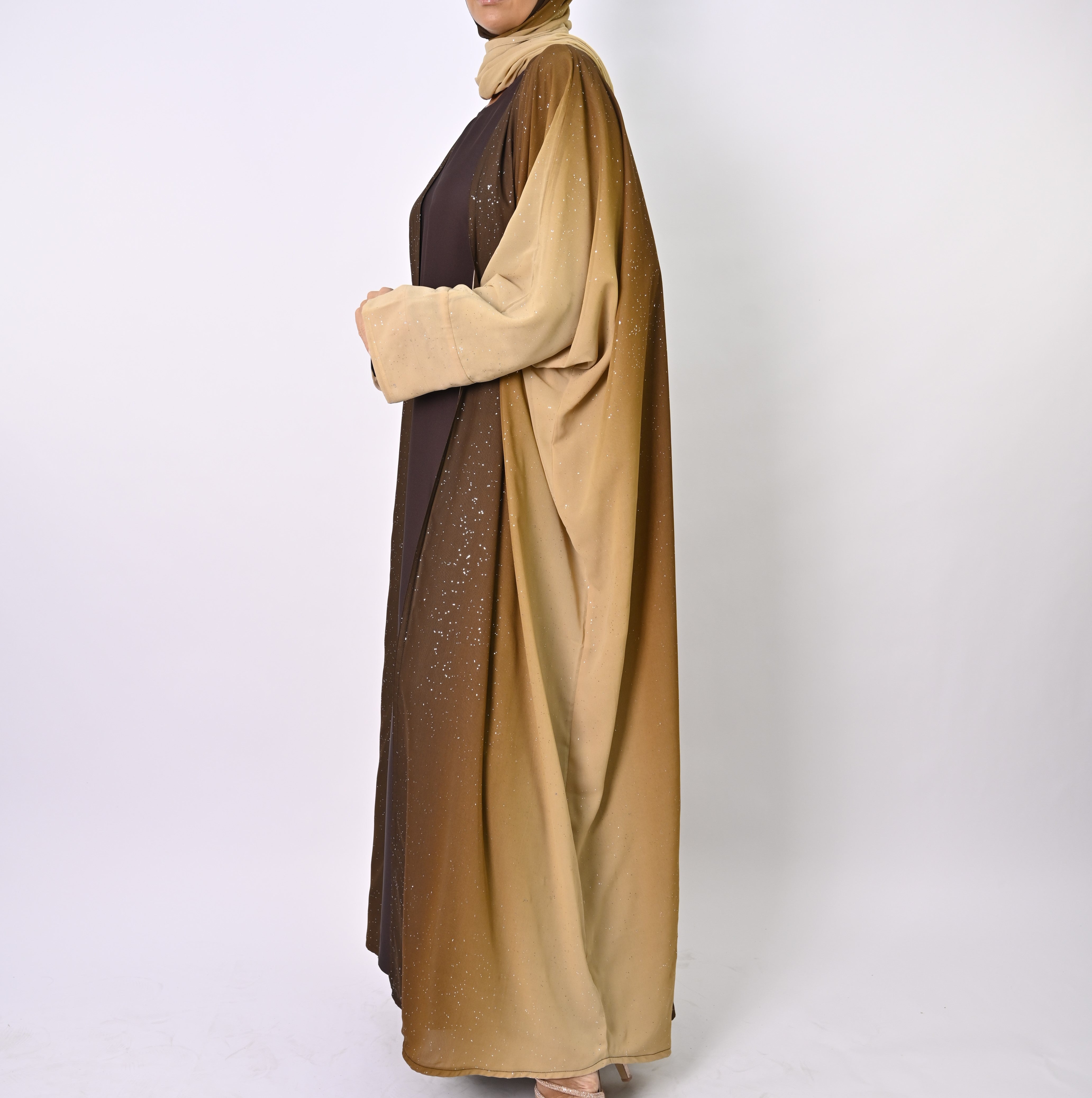 Ombre Caramel Glitter Abaya Set
