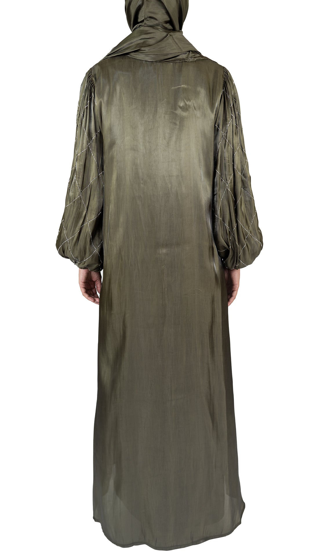 Khaki Embellished Organza Abaya