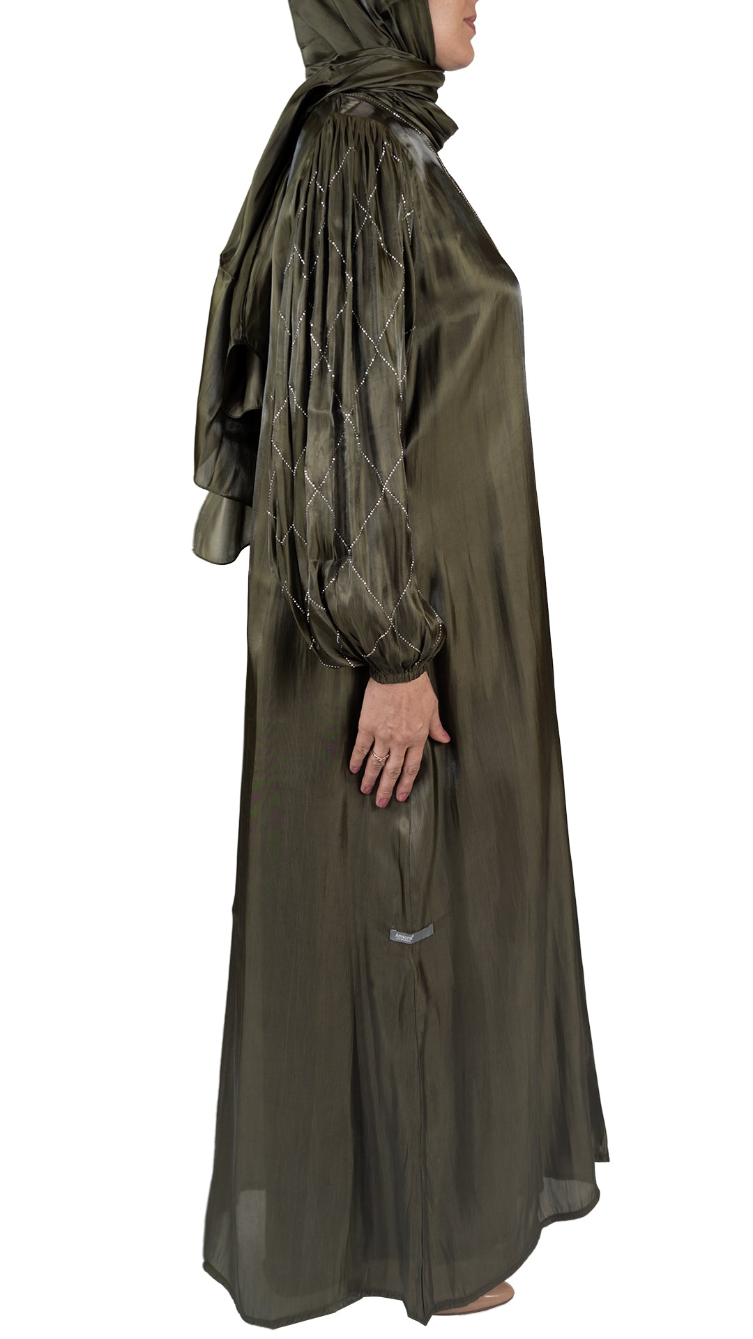 Khaki Embellished Organza Abaya