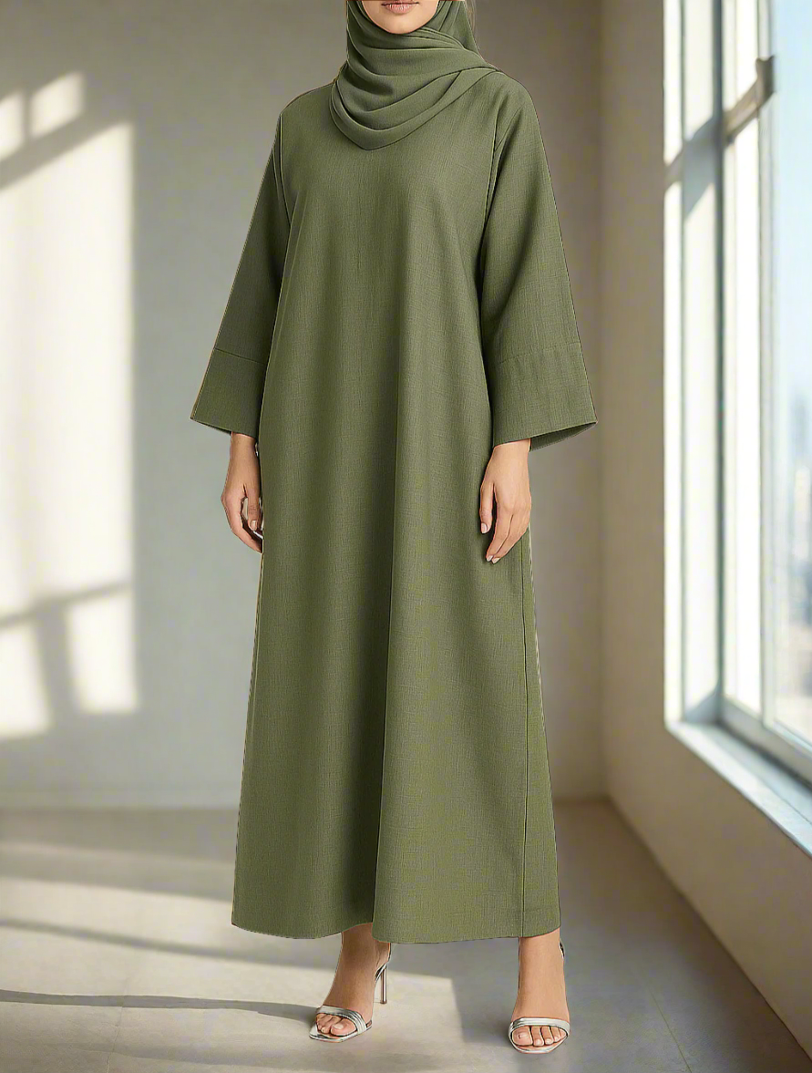 Khaki Green Premium Linen Abaya