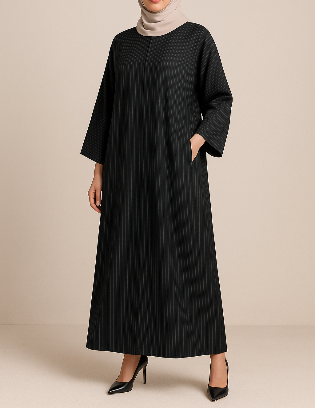 Soft Black Pinstripe Straight cut Marwa Abaya