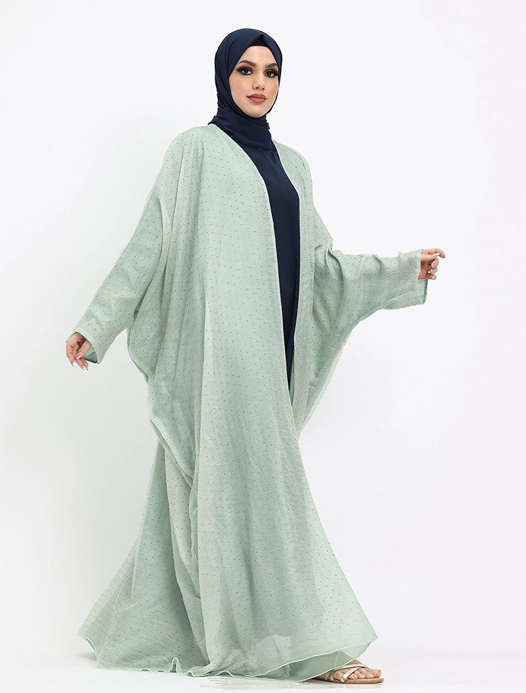 Mint Diamante Organza Open Abaya