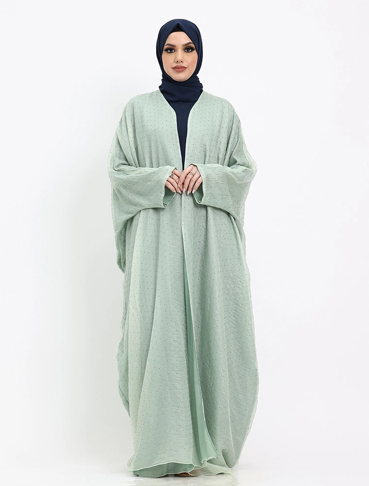 Mint Diamante Organza Open Abaya