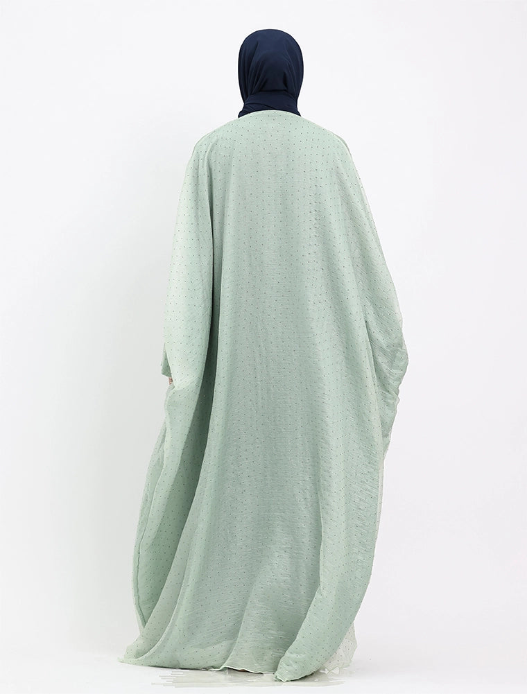 Mint Diamante Organza Open Abaya