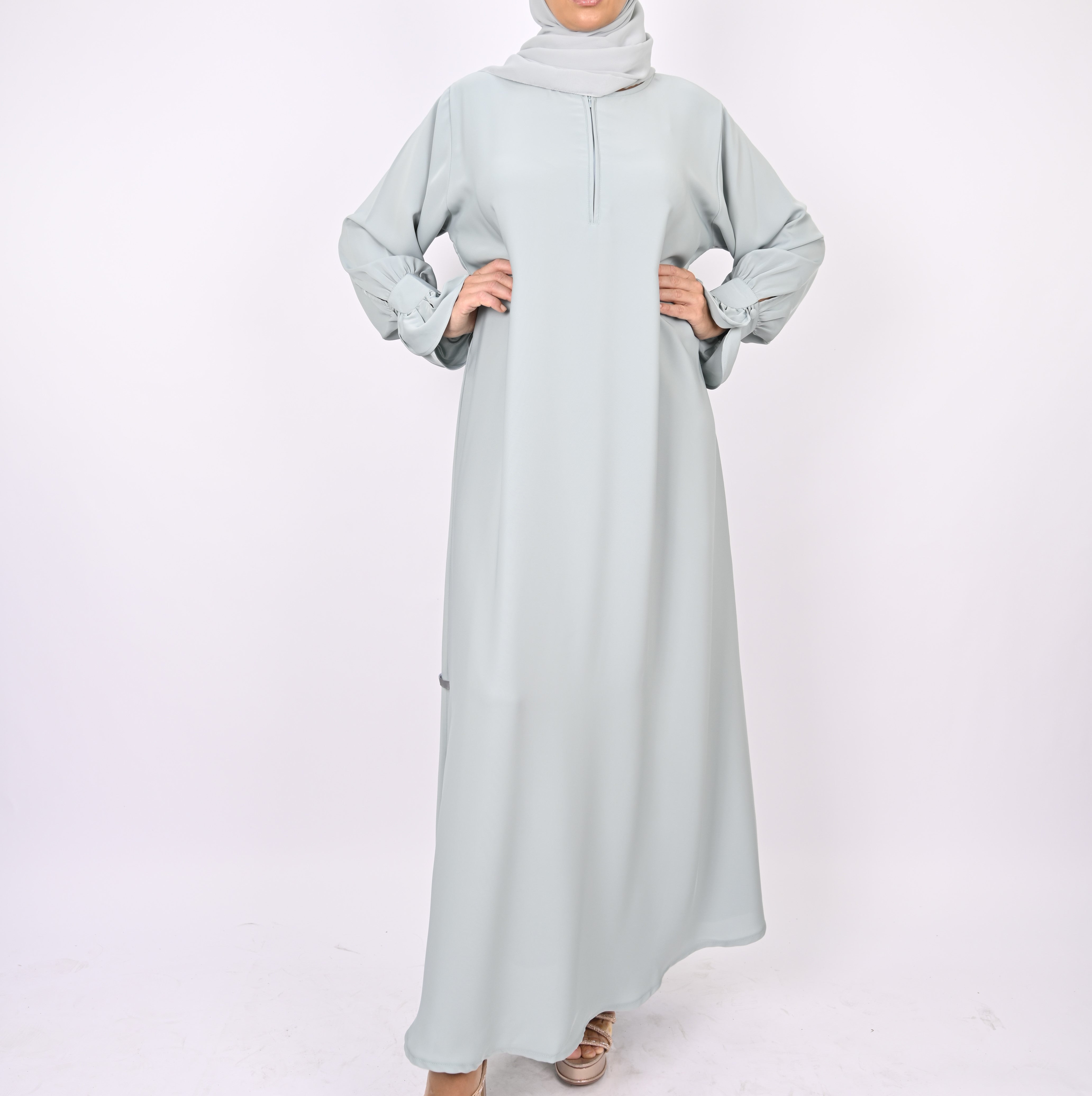 Mint Turkish Style Abaya With Pleats