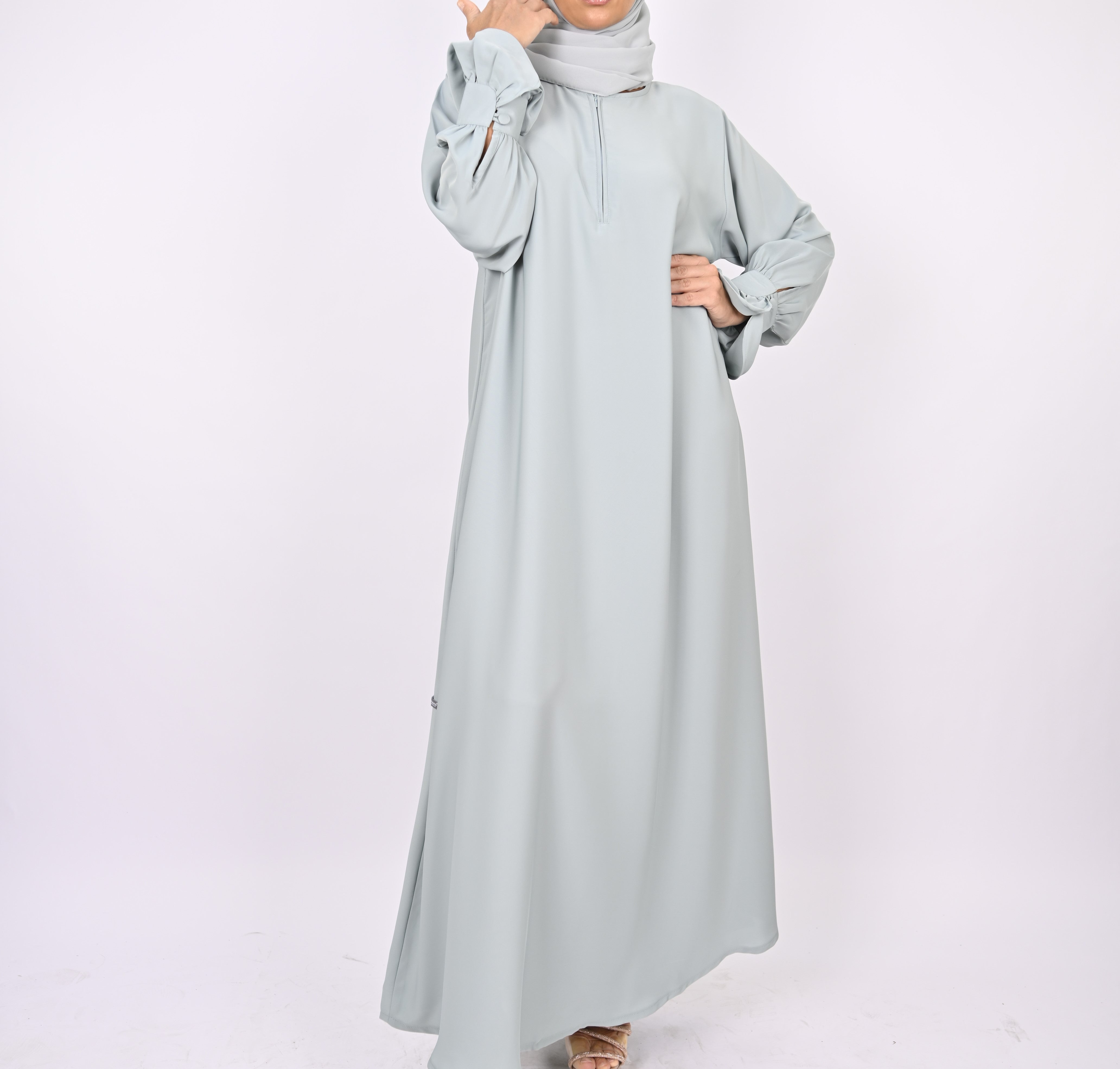 Mint Turkish Style Abaya With Pleats