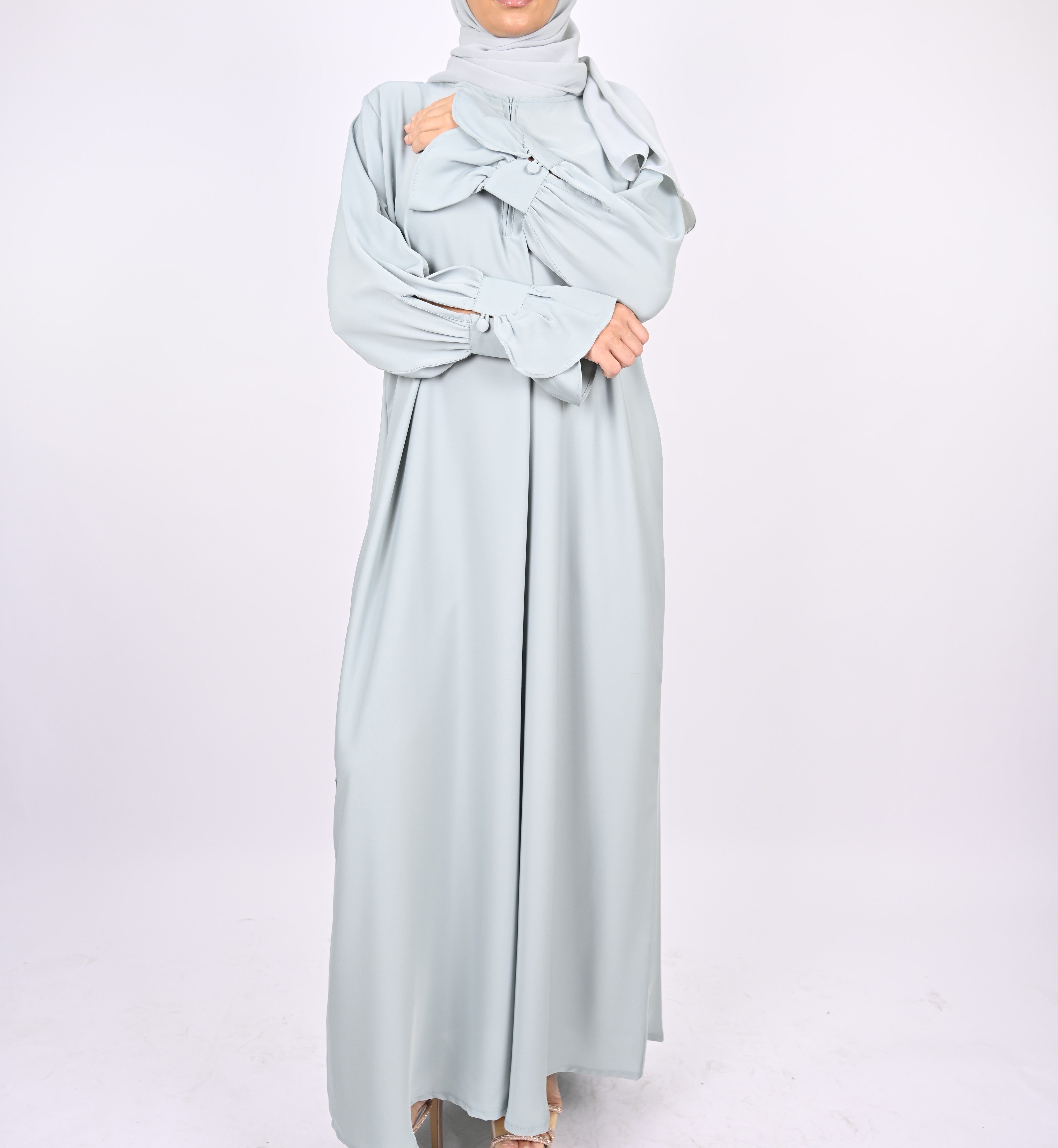 Mint Turkish Style Abaya With Pleats