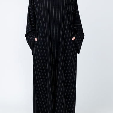Marwa Straight Abaya - Black pinstripe