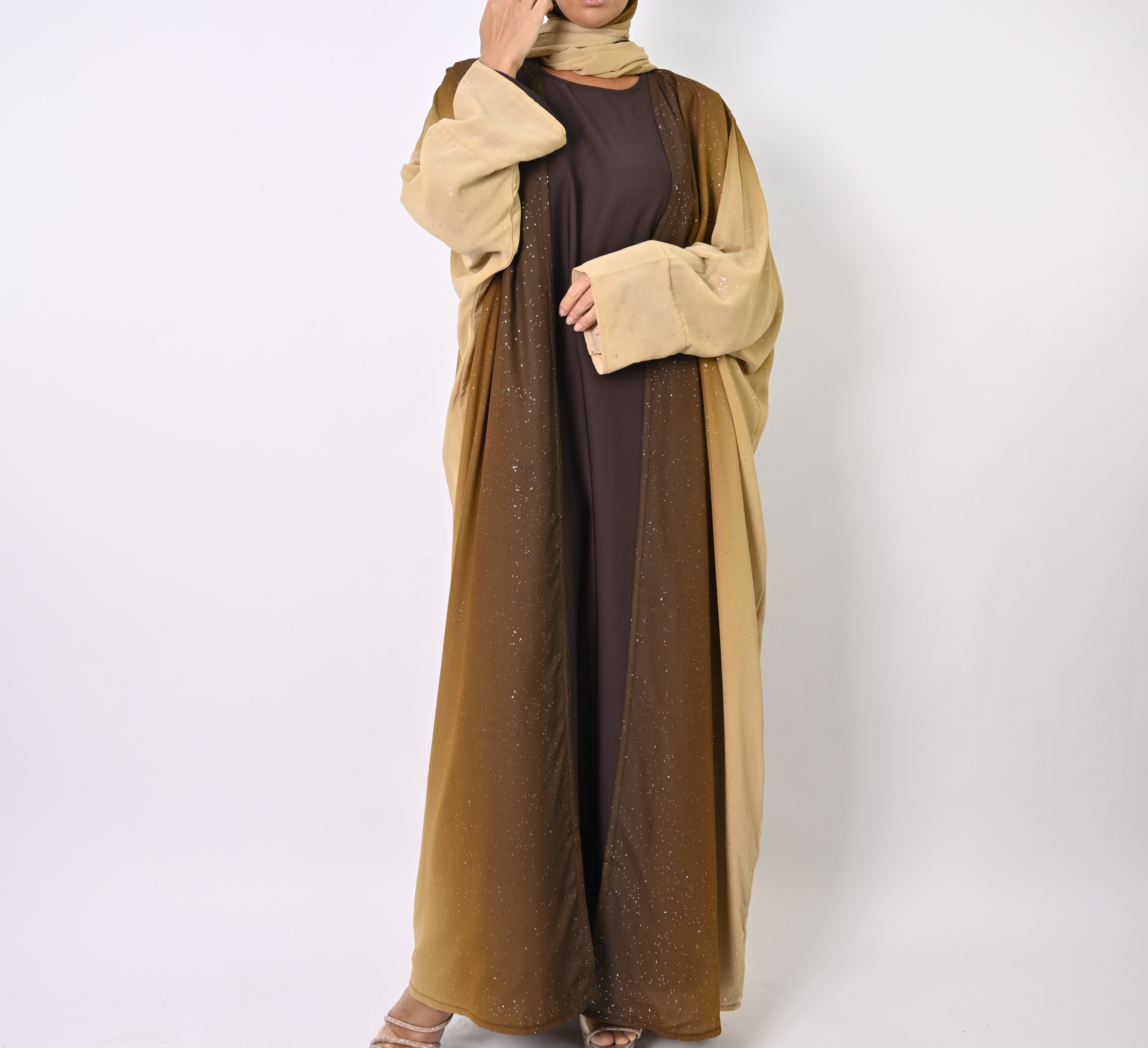 Ombre Caramel Glitter Abaya Set