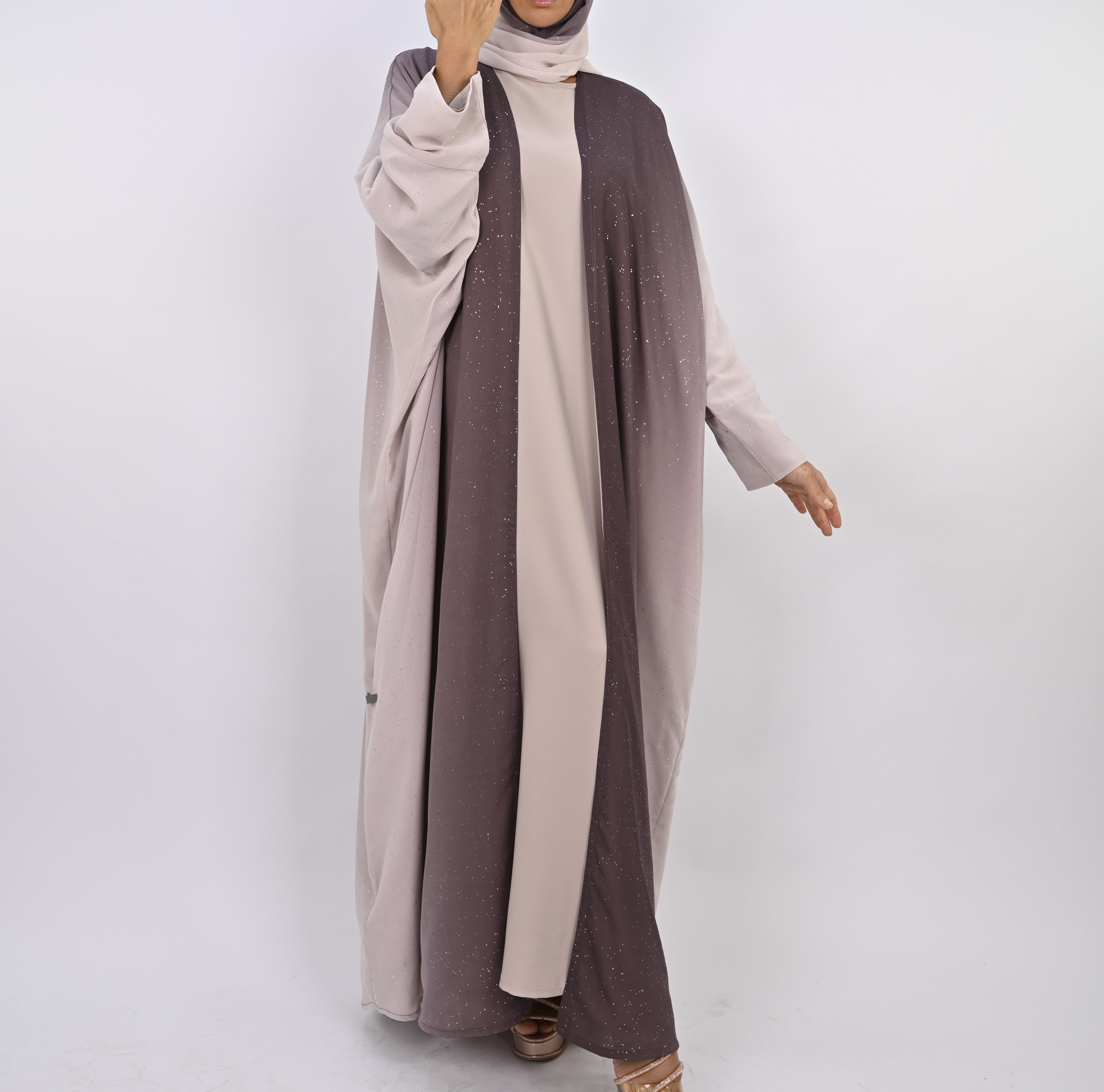 Ombre Mauve Glitter Abaya Set