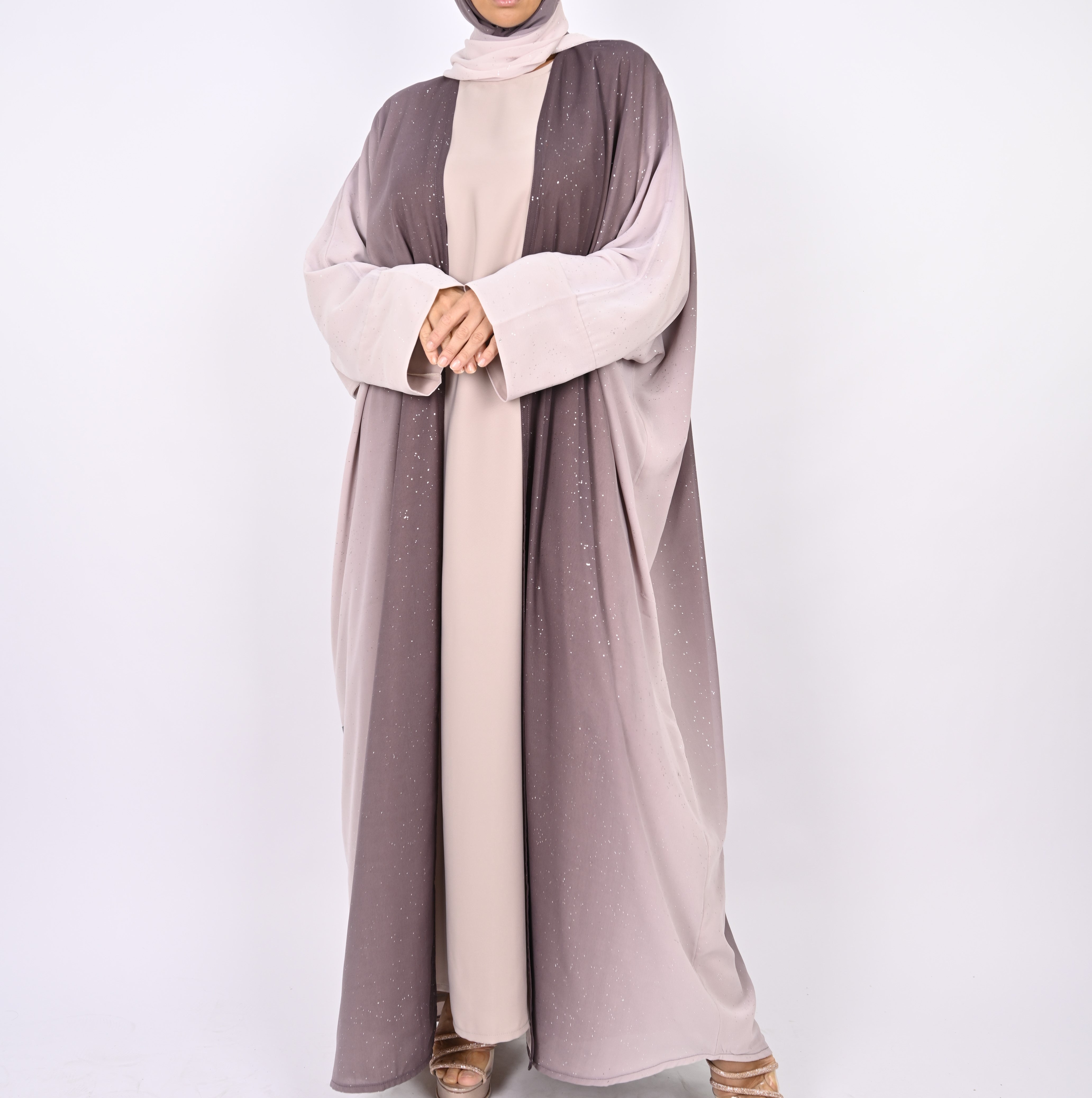 Ombre Mauve Glitter Abaya Set