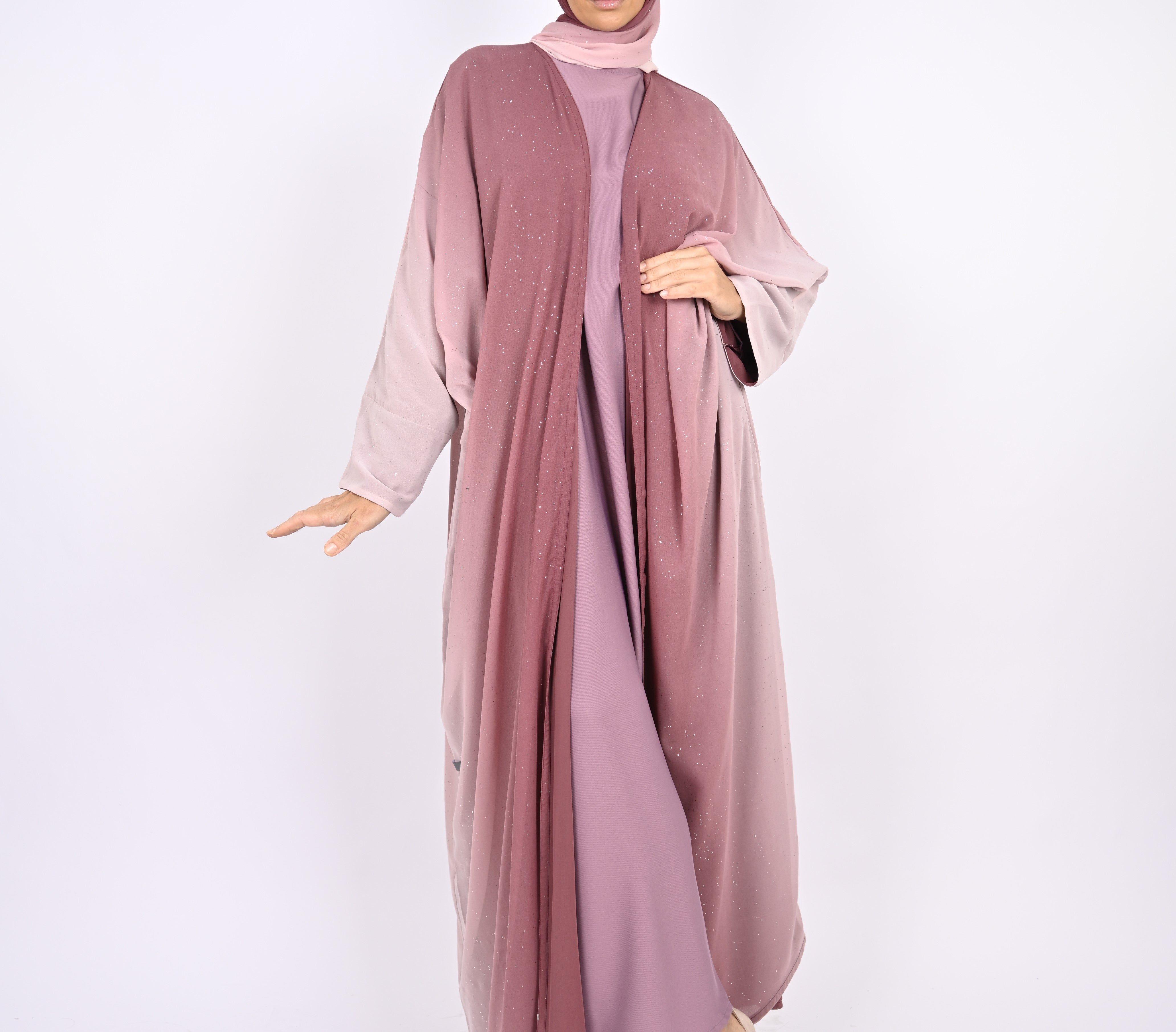 Ombre Pink Glitter Abaya Set