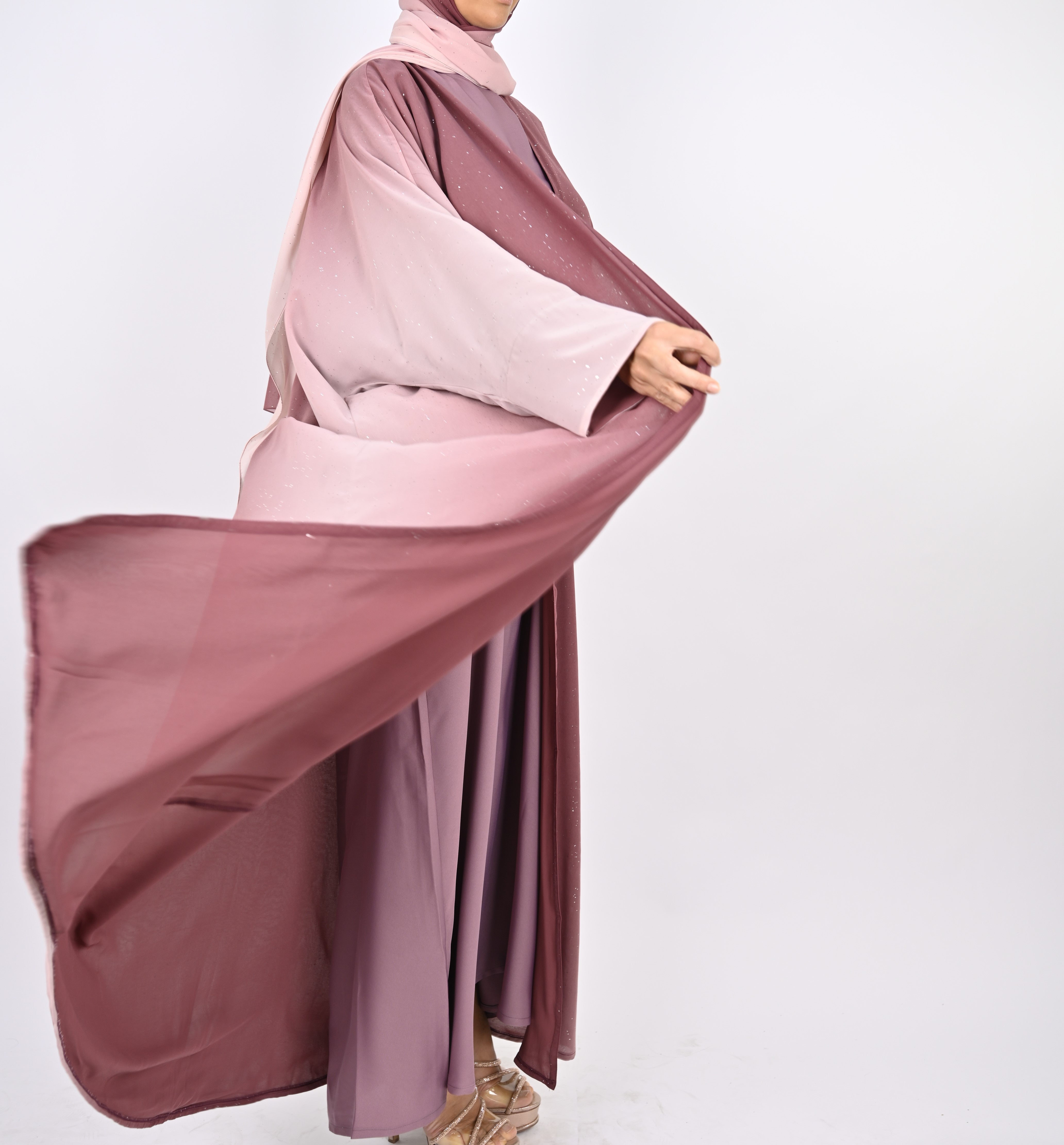 Ombre Pink Glitter Abaya Set