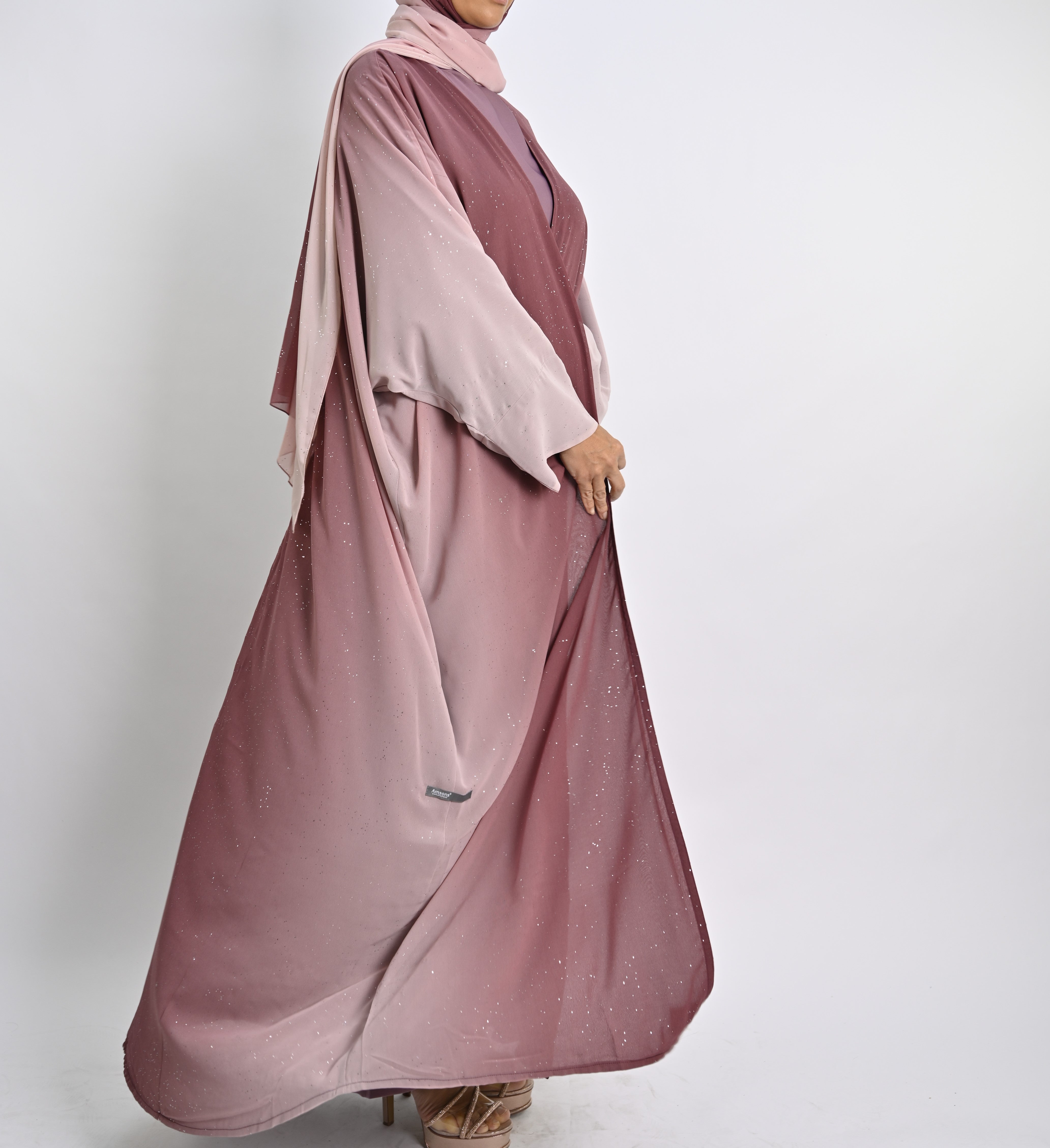 Ombre Pink Glitter Abaya Set