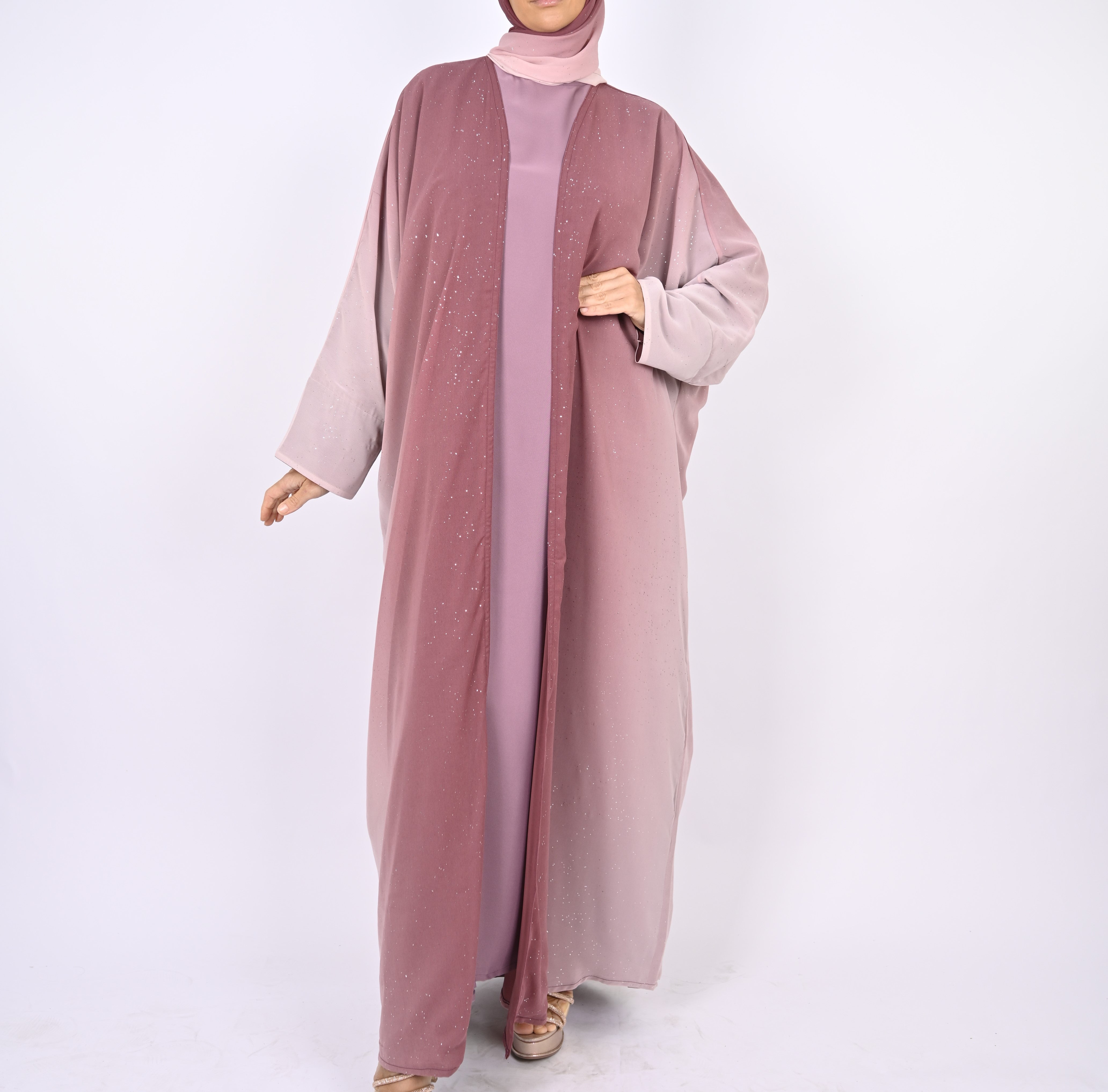 Ombre Pink Glitter Abaya Set