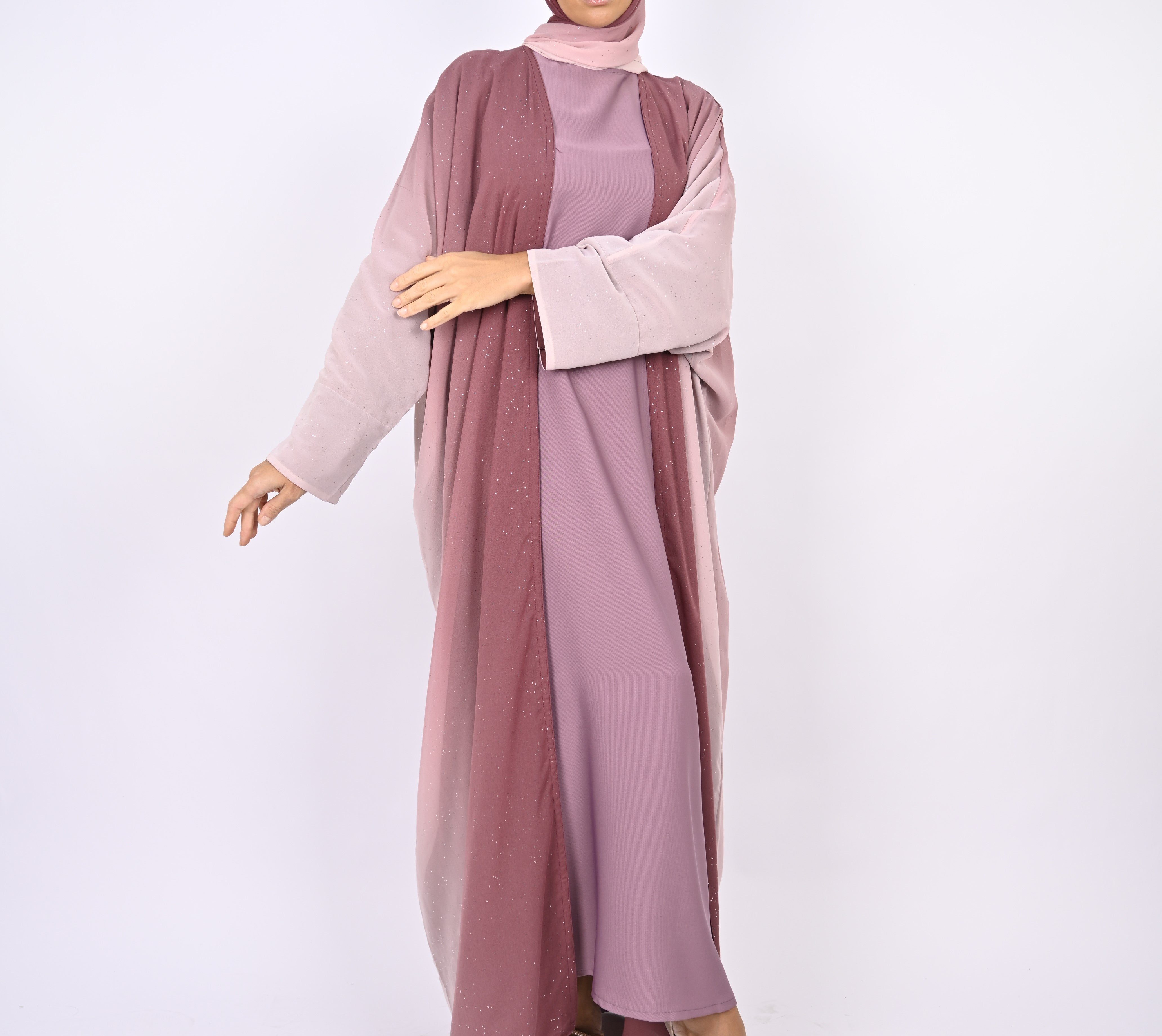 Ombre Pink Glitter Abaya Set