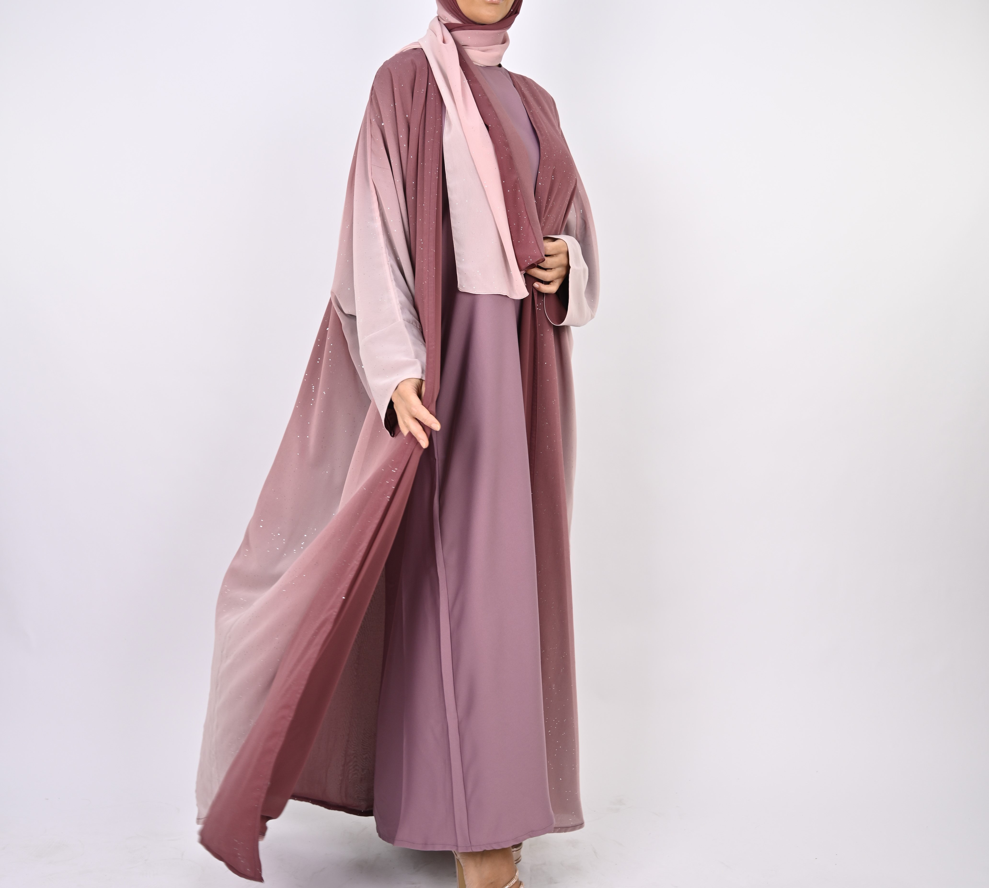 Ombre Pink Glitter Abaya Set
