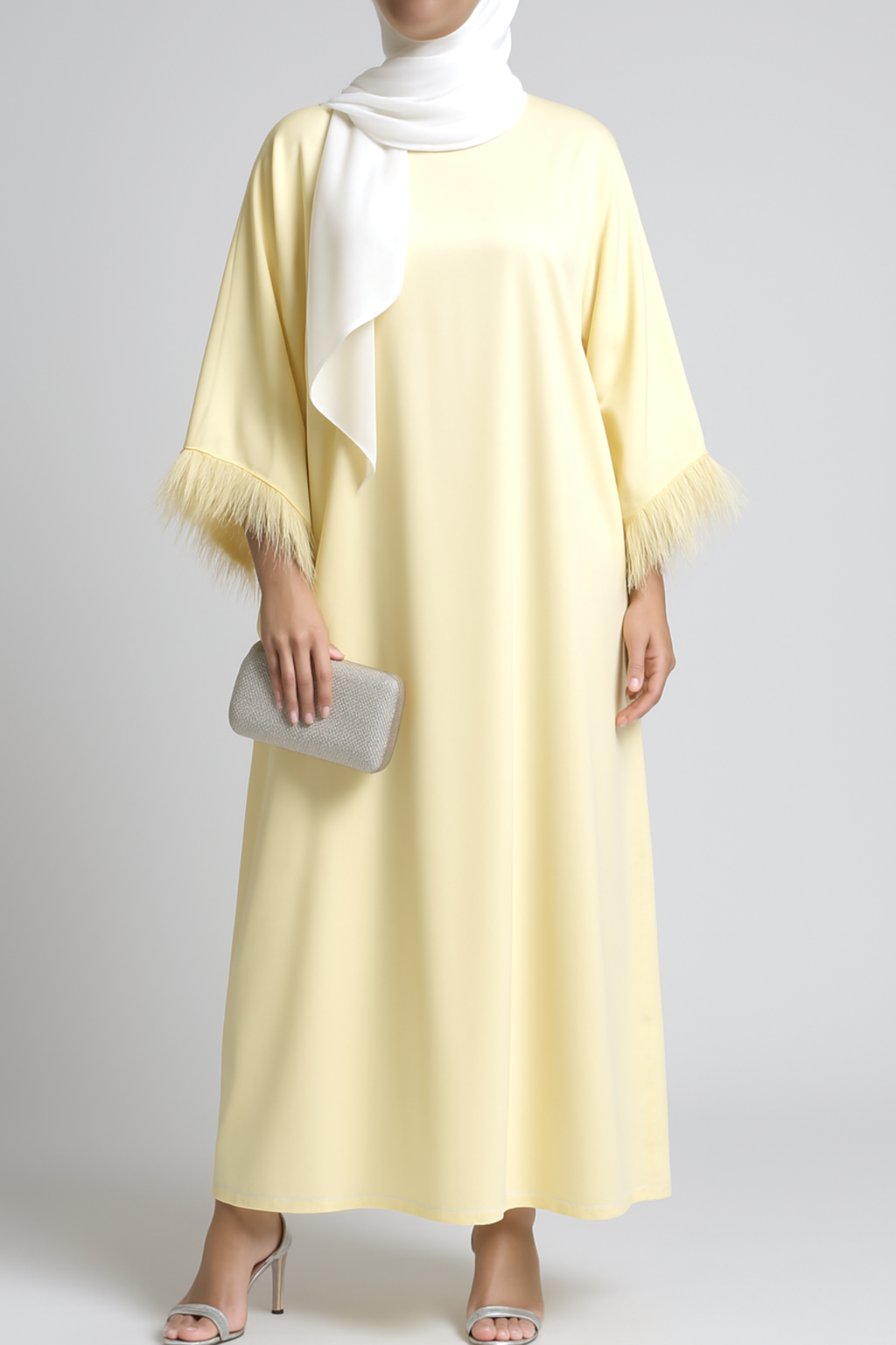 Pastel Yellow Fairytale Feather Abaya
