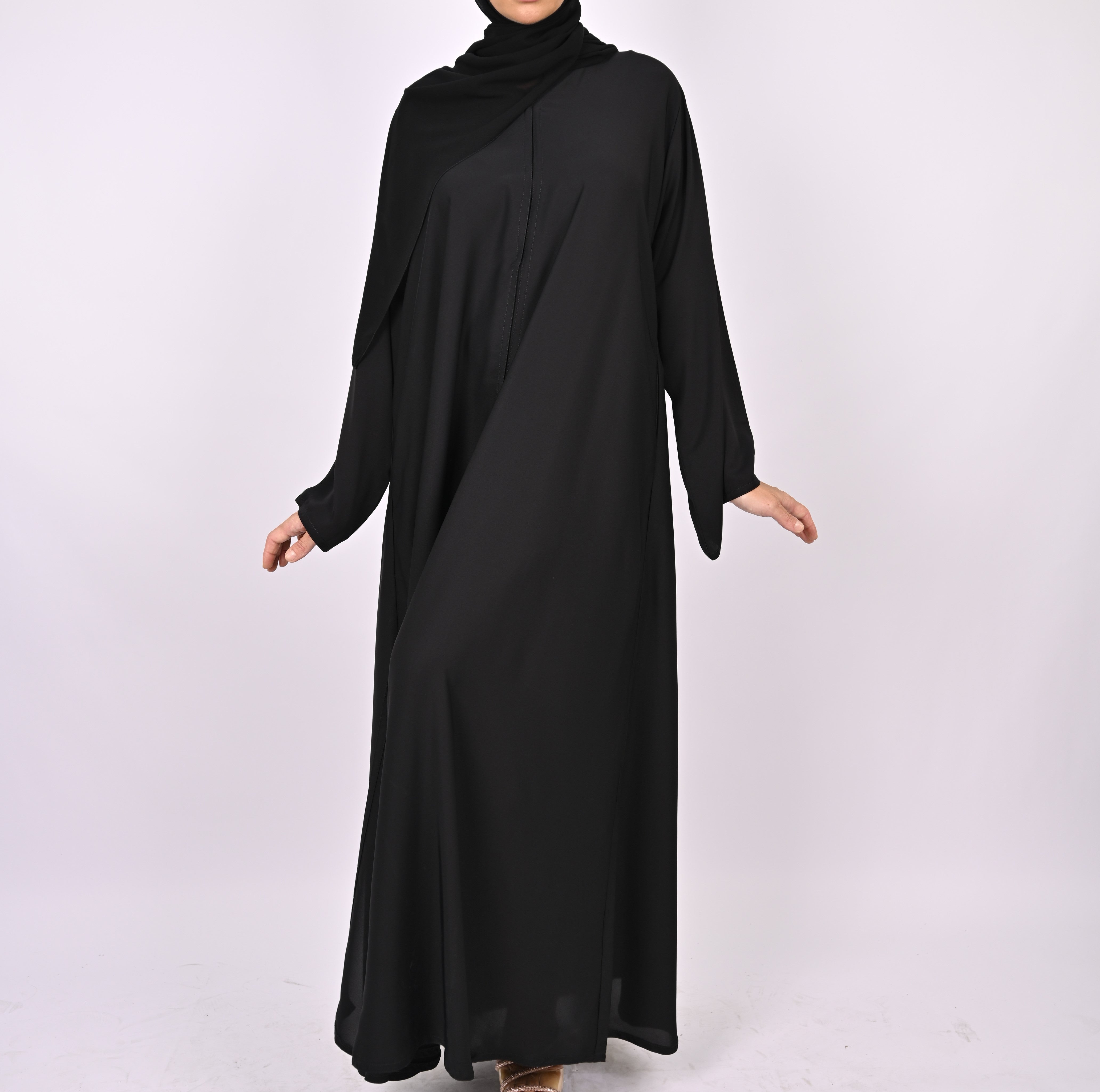 Premium Black Open Abaya with Button