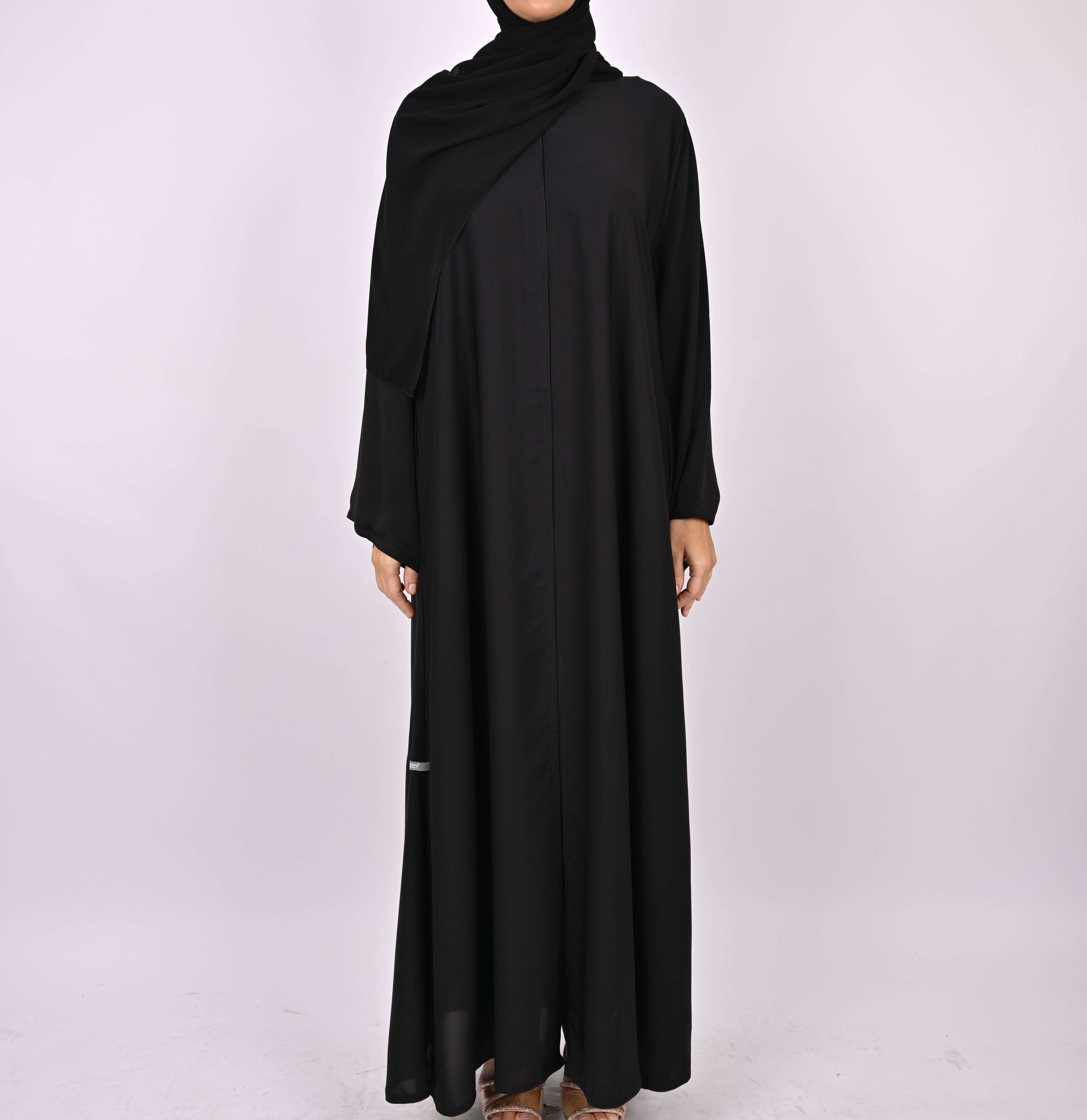 Premium Black Open Abaya with Button