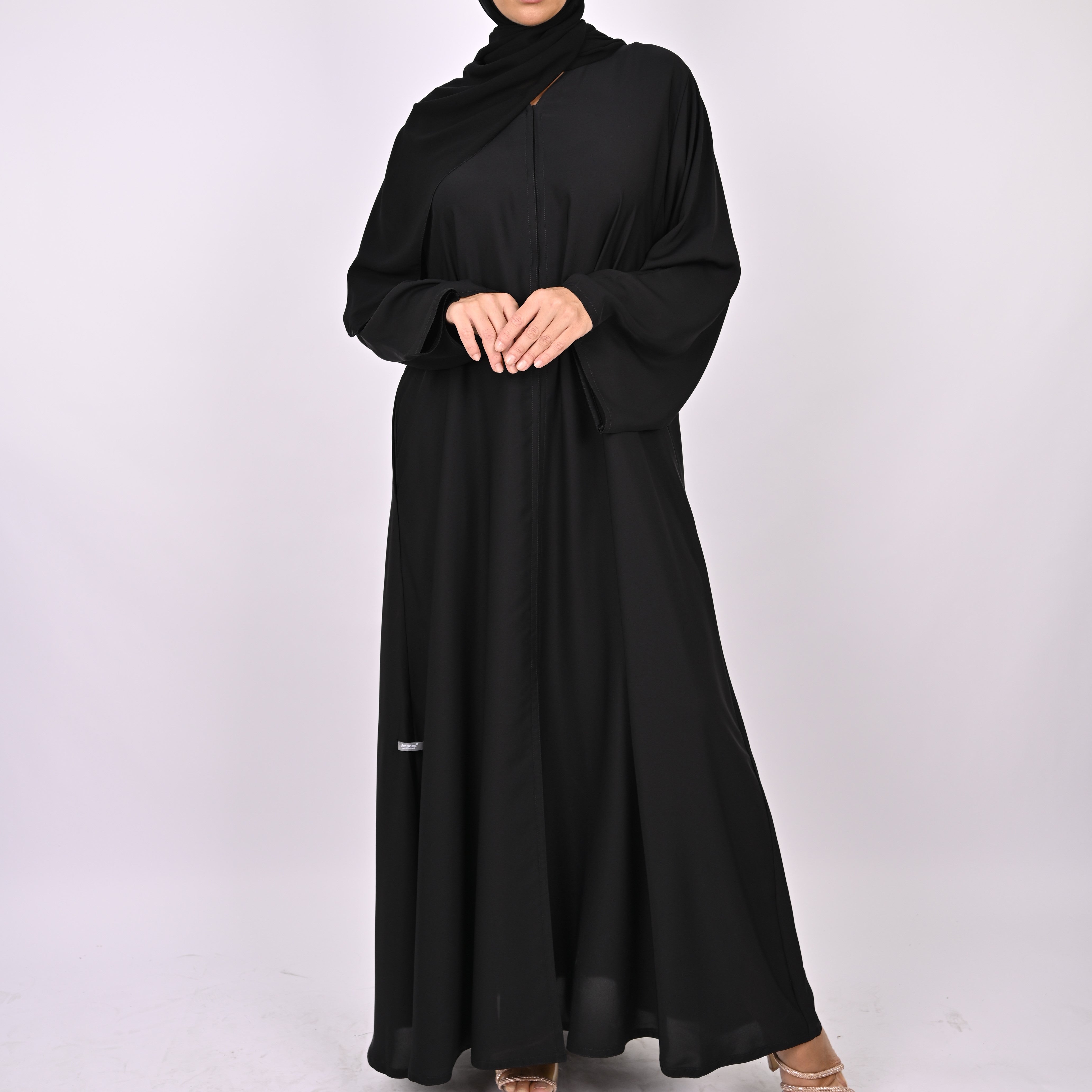 Premium Black Open Abaya with Button