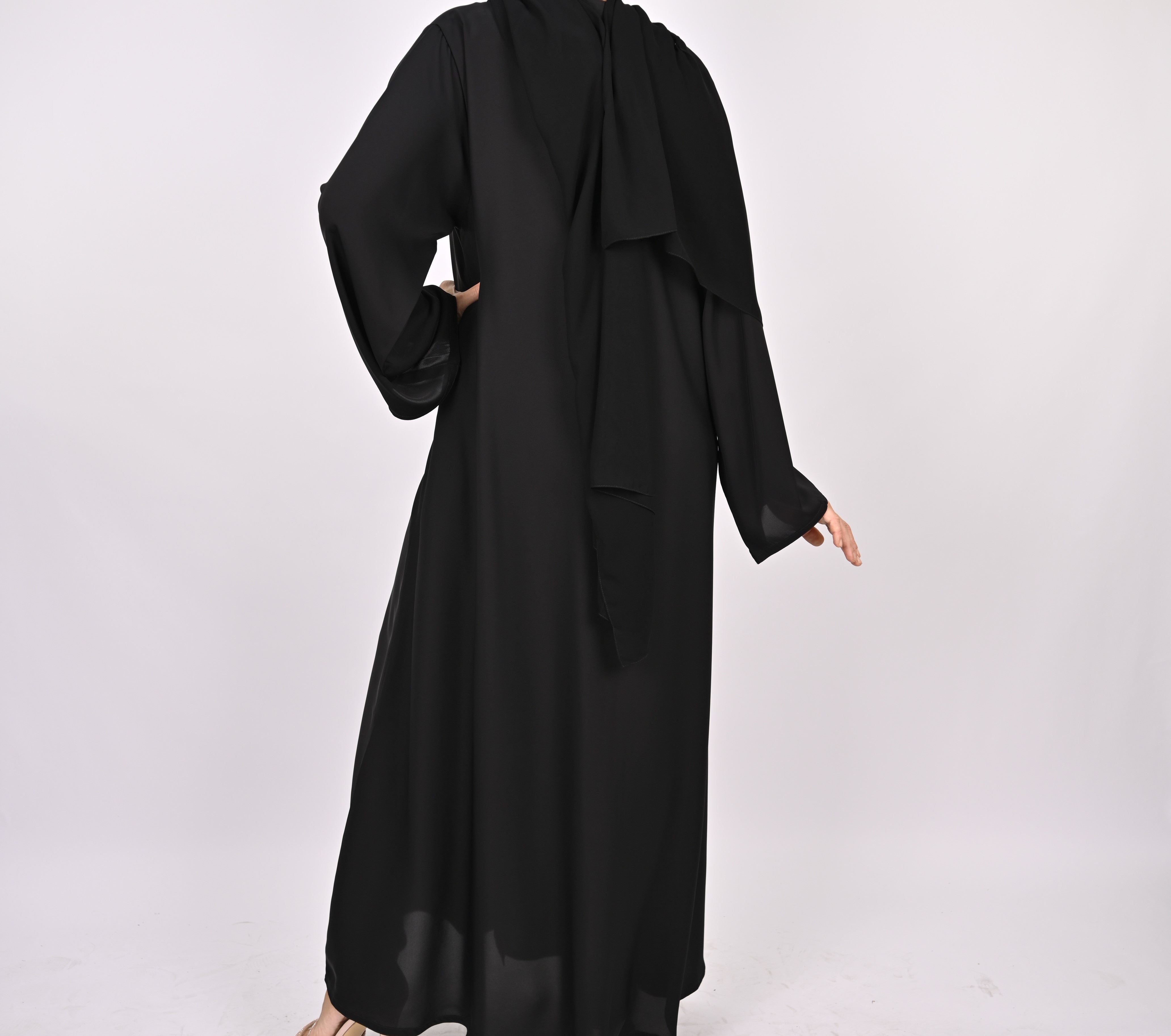 Premium Black Open Abaya with Button