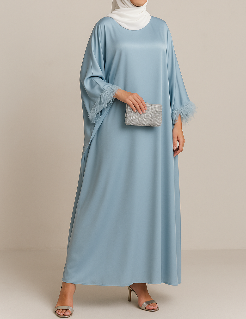 Sky Blue Fairytale Feather Abaya