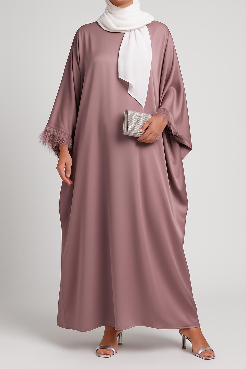 Soft Rose Fairytale Feather Abaya