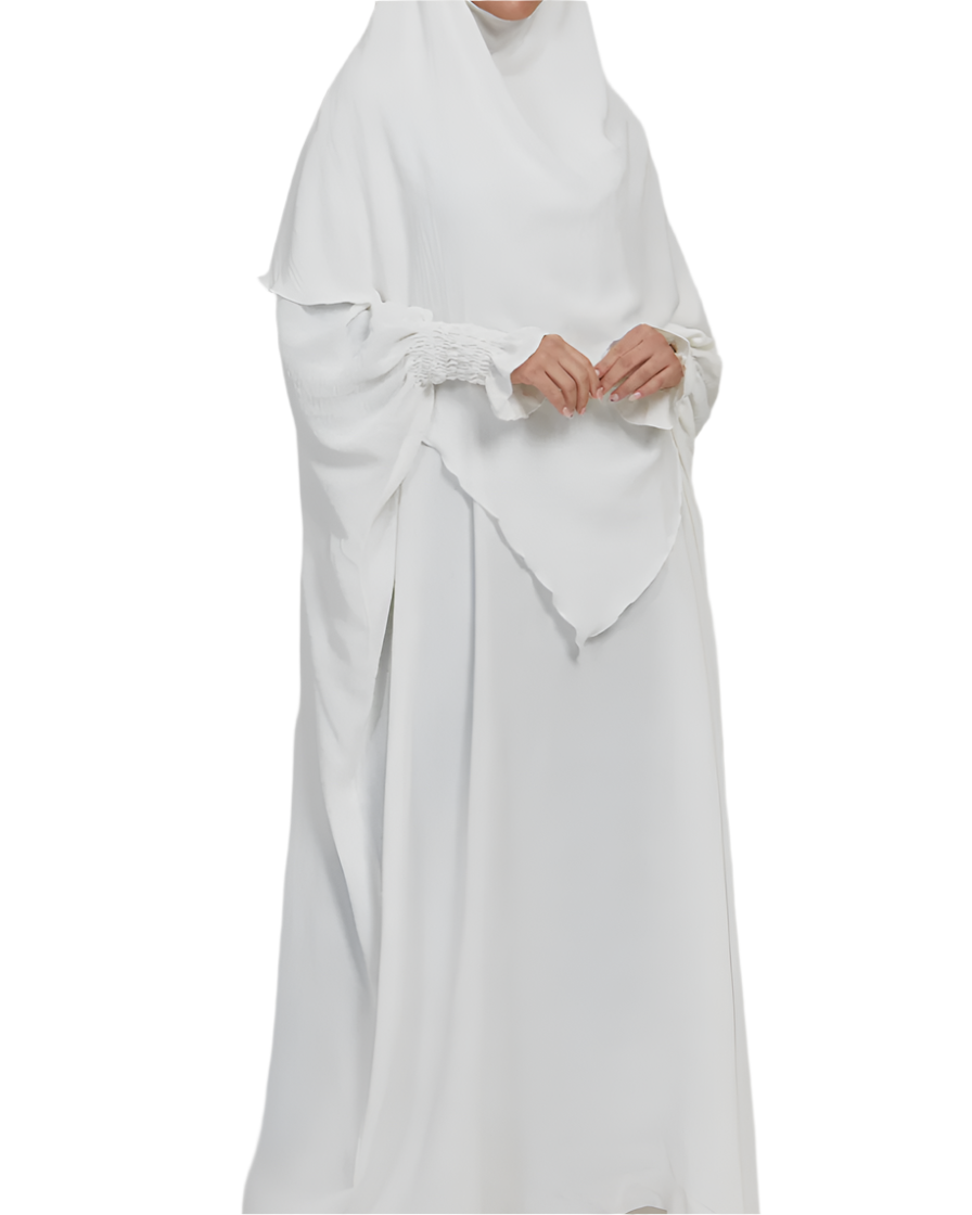 White Crepe Khimar Abaya