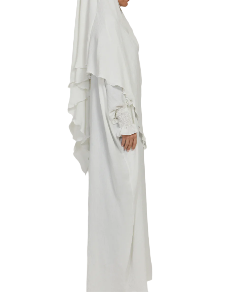 White Crepe Khimar Abaya