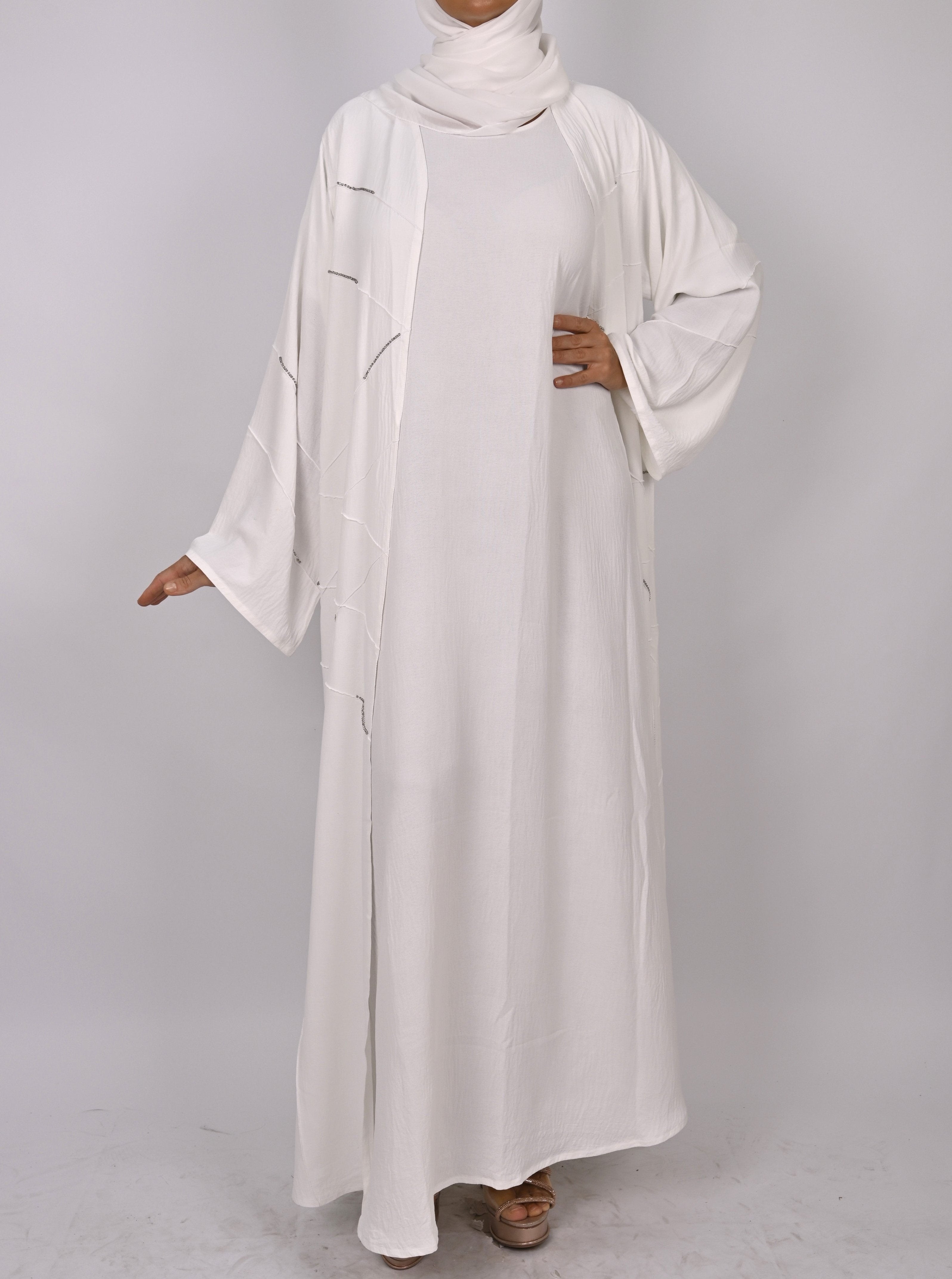 White Crystal Embellished Emirati Abaya