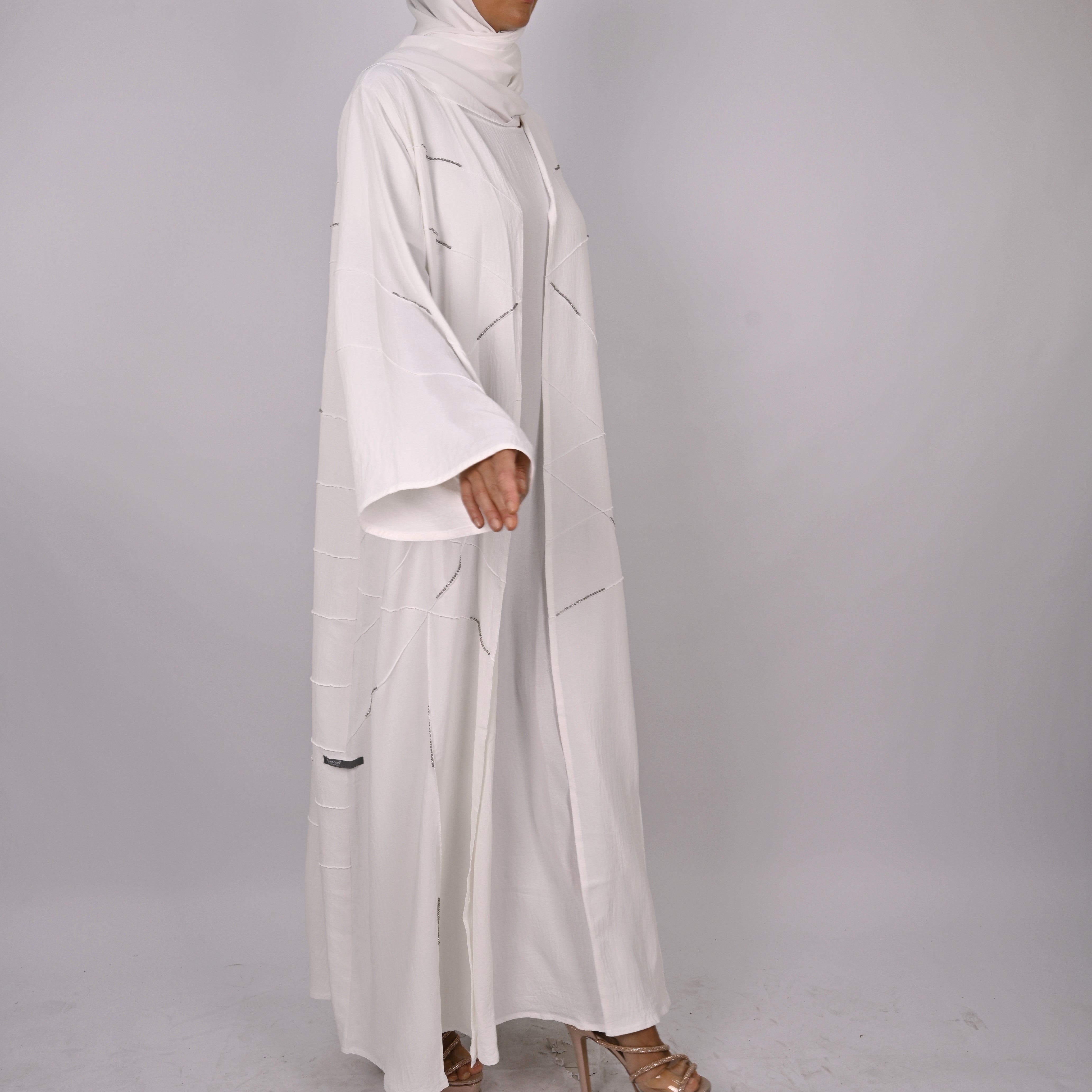 White Crystal Embellished Emirati Abaya